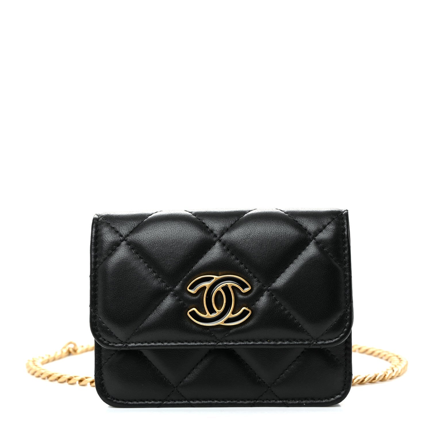 Lambskin Enamel Quilted Pending CC Flap Belt Bag Black