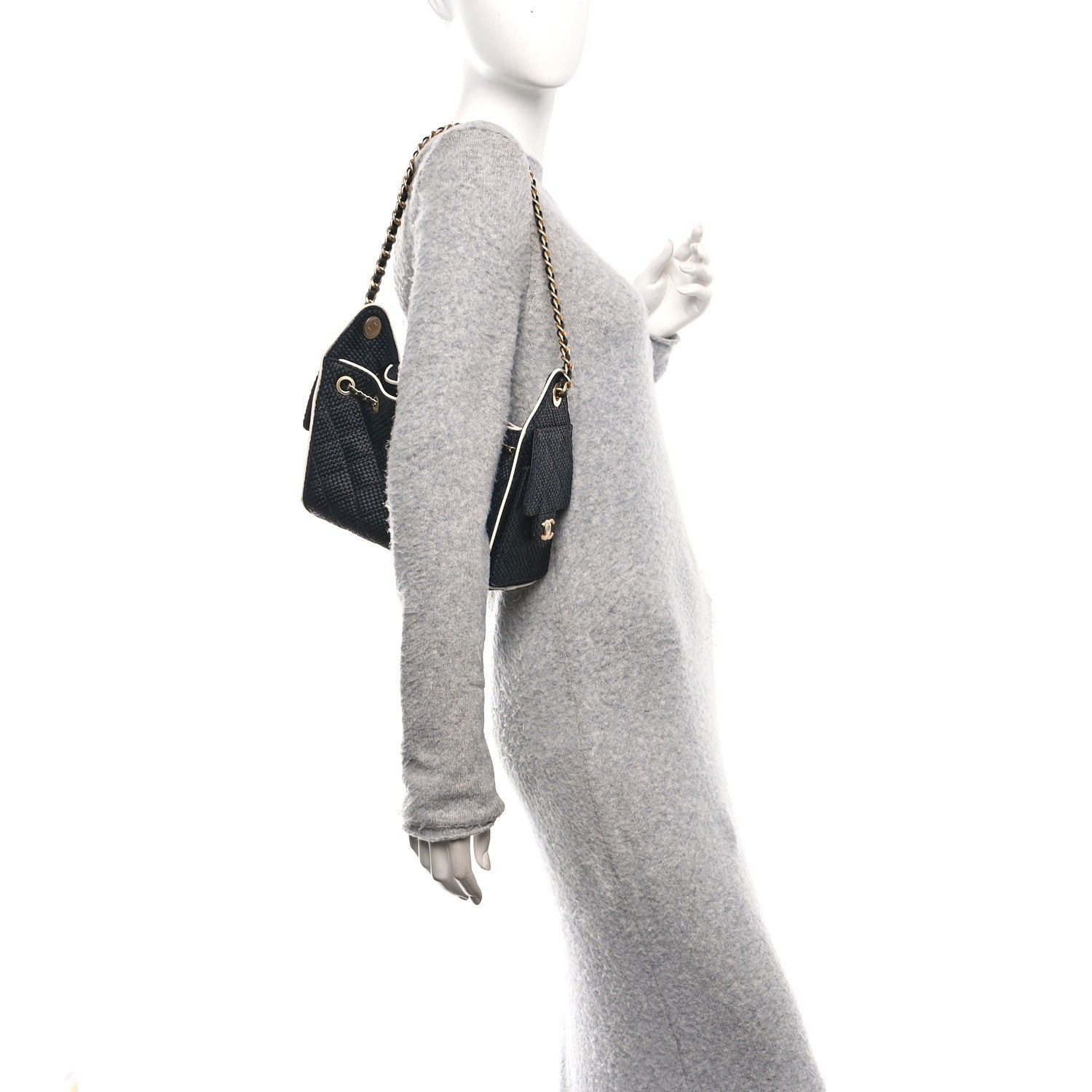 Braided Raffia Calfskin Mini Chanel 25 Handbag Black White