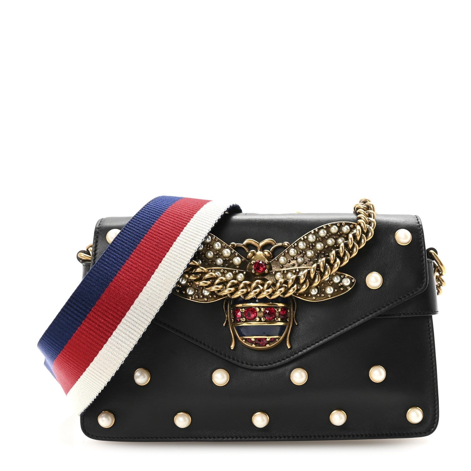 Nappa Pearl Studded Mini Queen Margaret Broadway Shoulder Bag Black