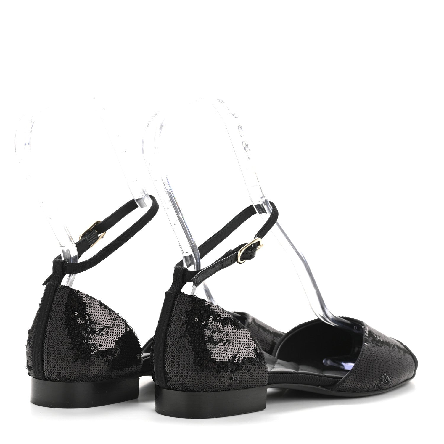 Sequin Grosgrain CC Cap Toe Ankle Flat 37.5 Black