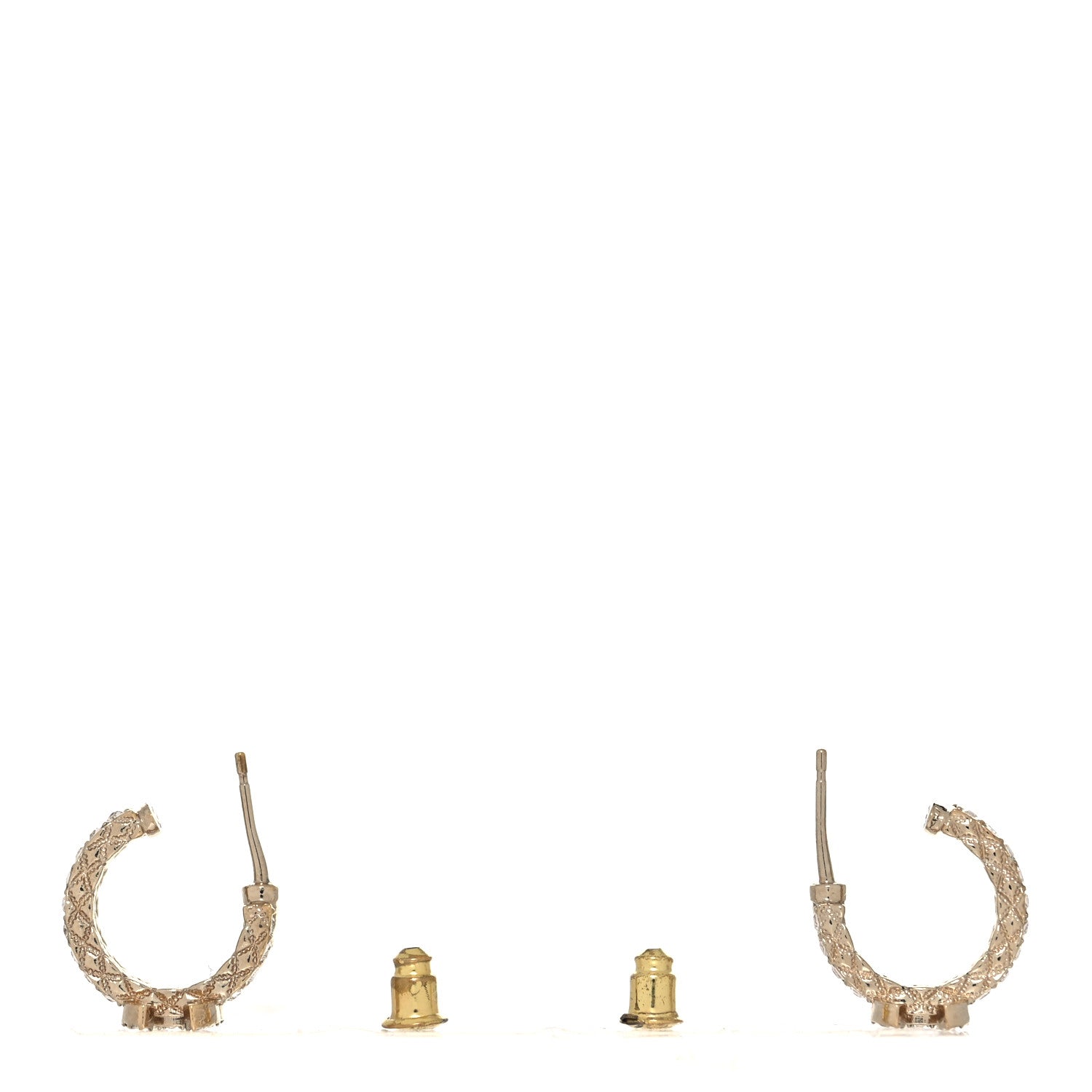 Metal Crystal Quilted CC Hoop Earrings Gold