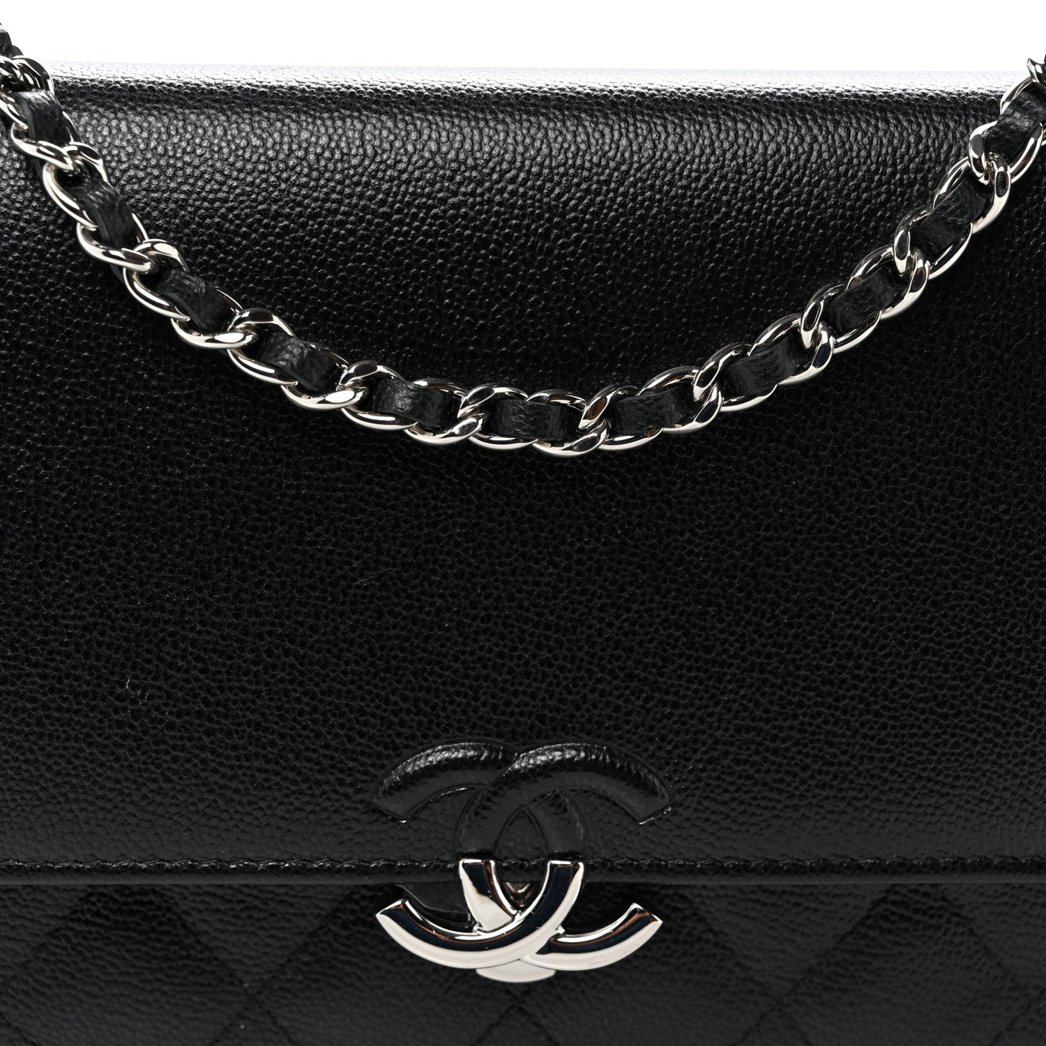 Grained Calfskin Quilted CC Box Wallet On Chain WOC Black