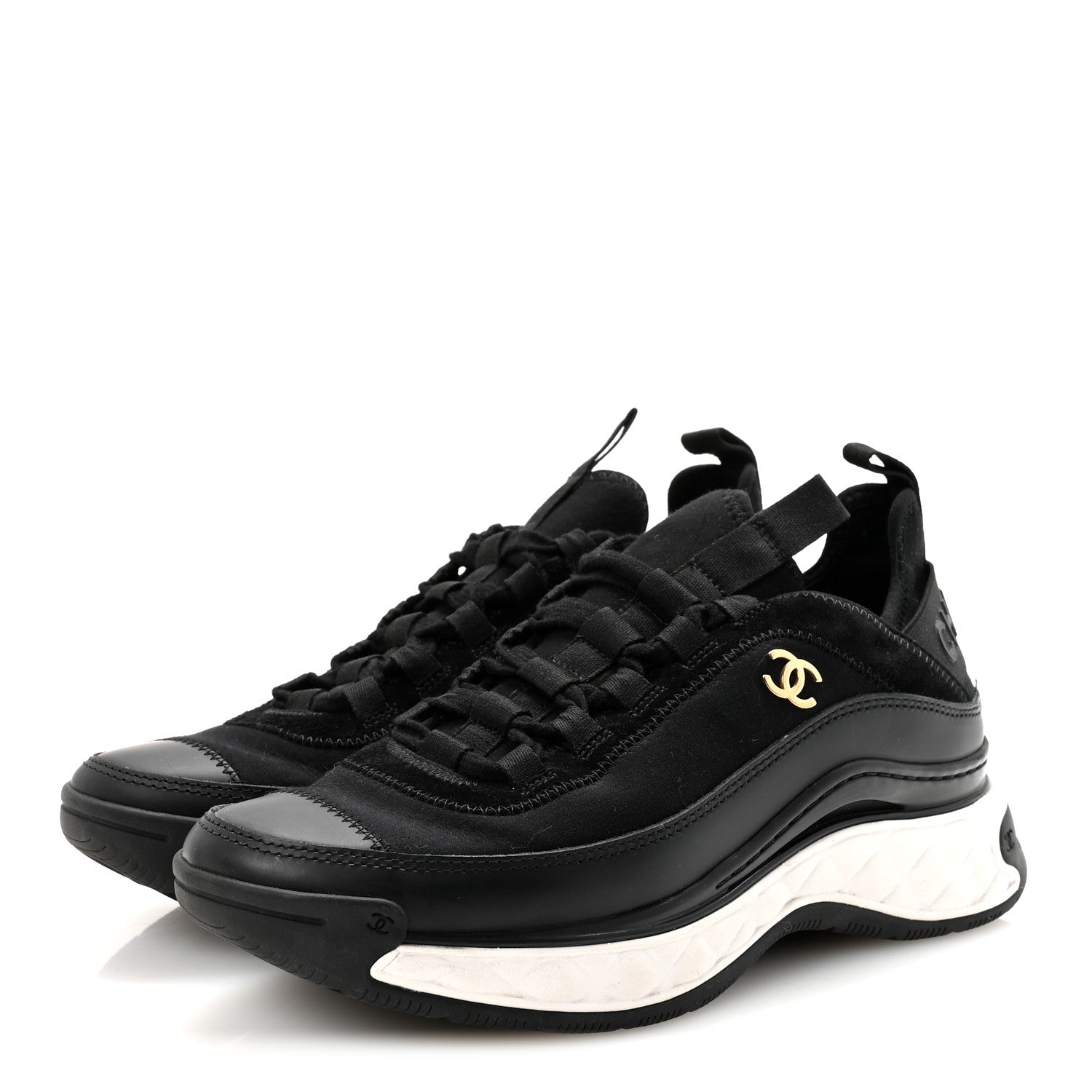 Velvet Calfskin Mixed Fibers CC Sneakers 38 Black