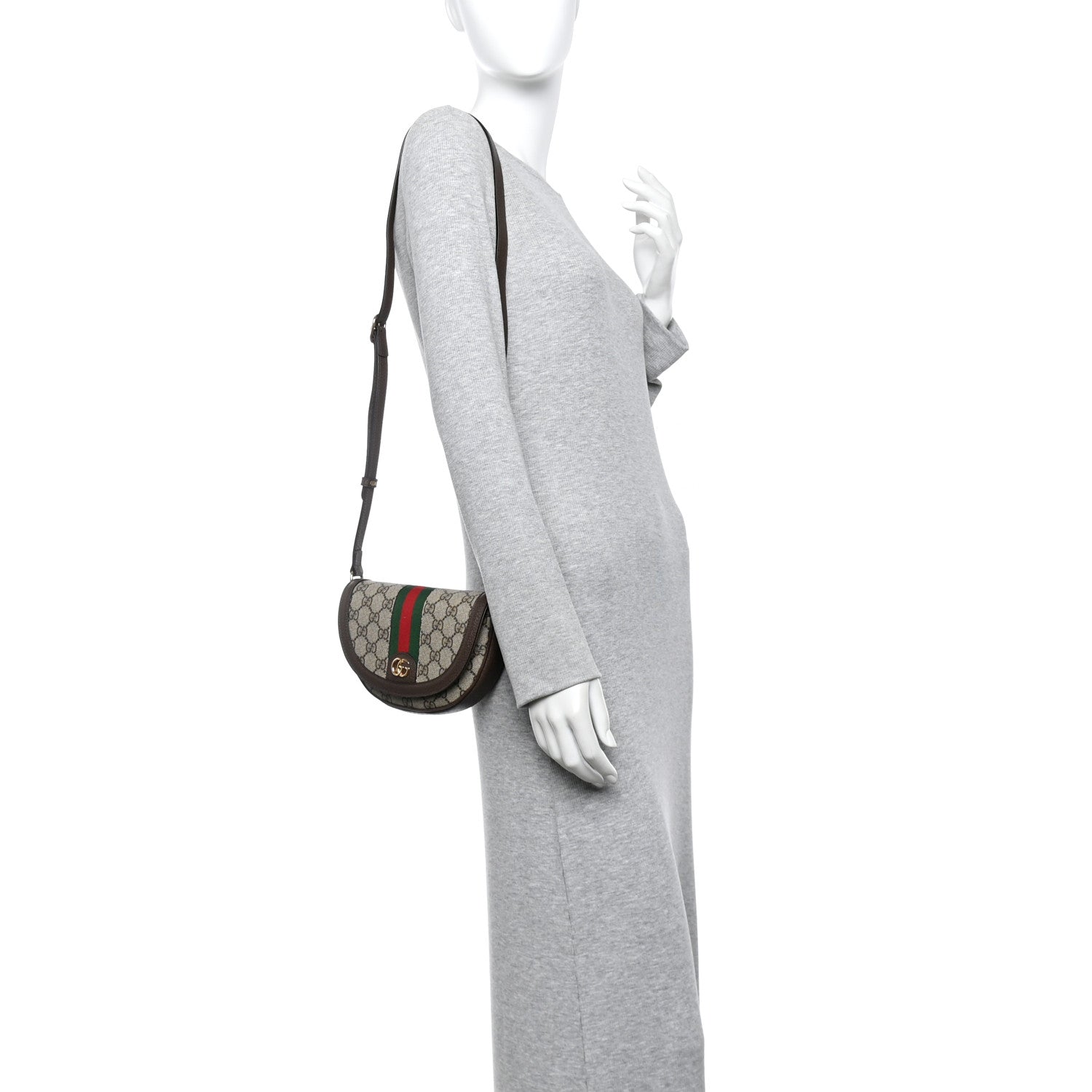 GG Supreme Monogram Textured Dollar Calfskin Web Mini Ophidia Flap Shoulder Bag Beige Ebony New Acero
