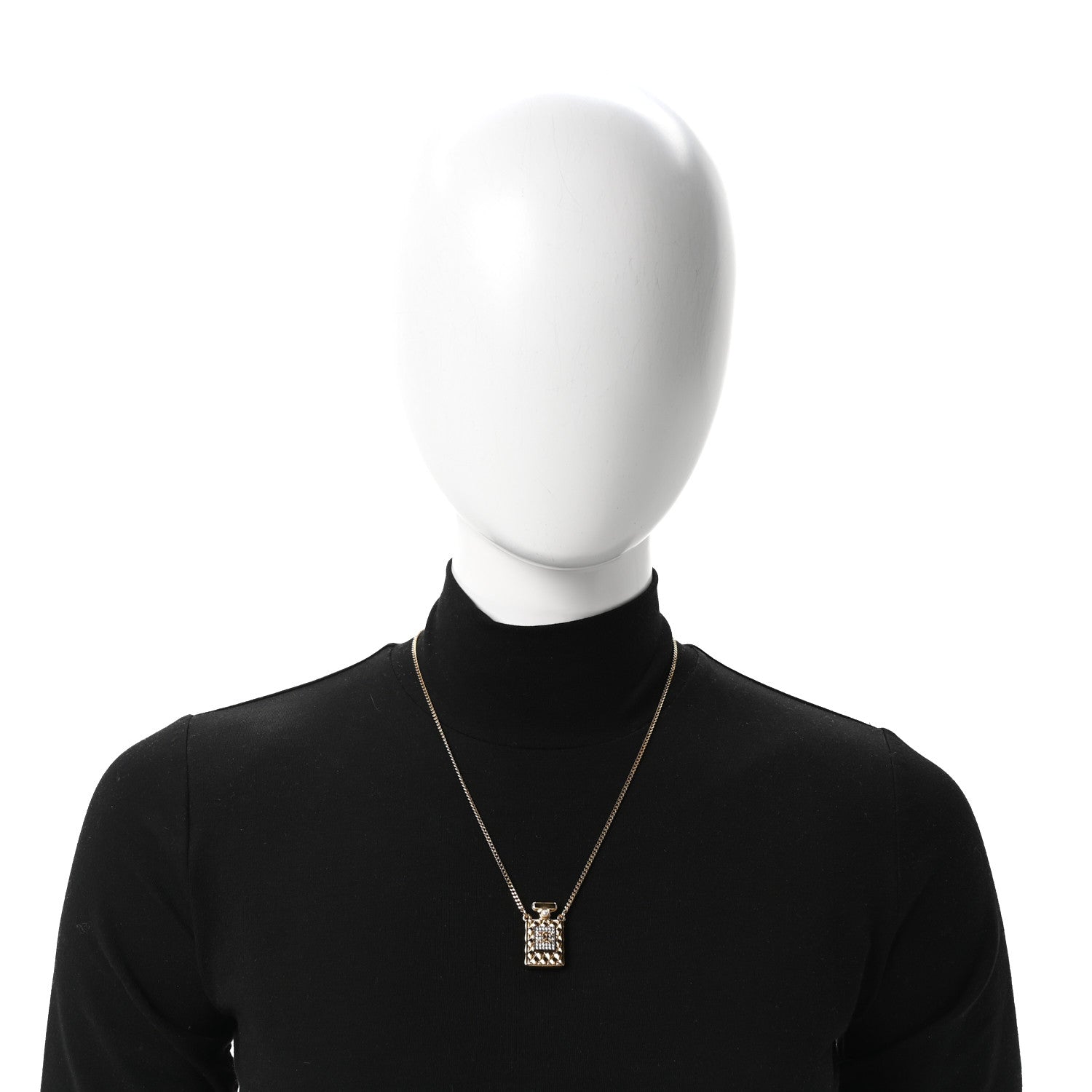 Crystal Pearl Perfume Bottle CC Necklace Gold Black