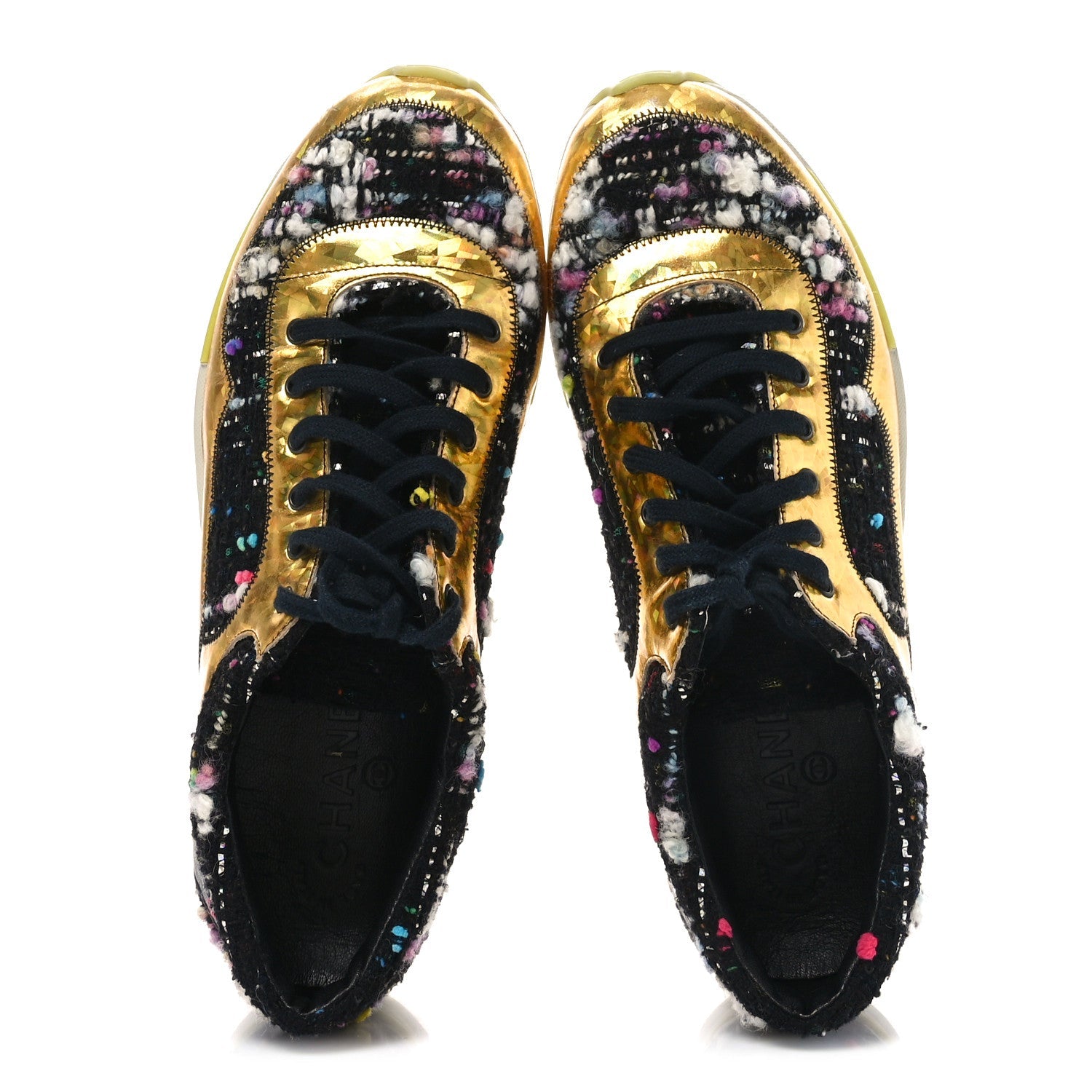 Tweed Lambskin Runway Sneakers 39.5 Black Multicolor