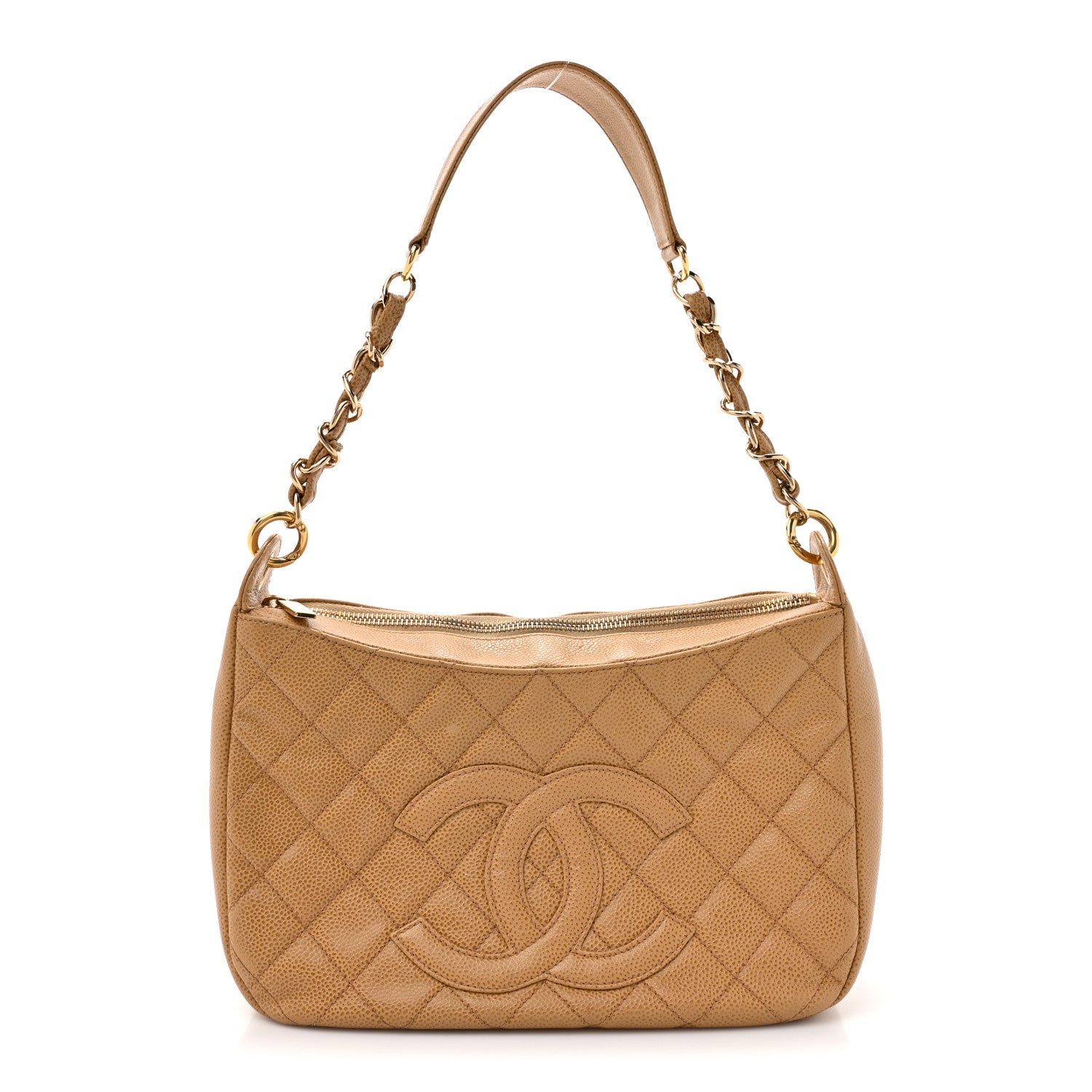 Caviar Quilted Timeless CC Shoulder Bag Beige