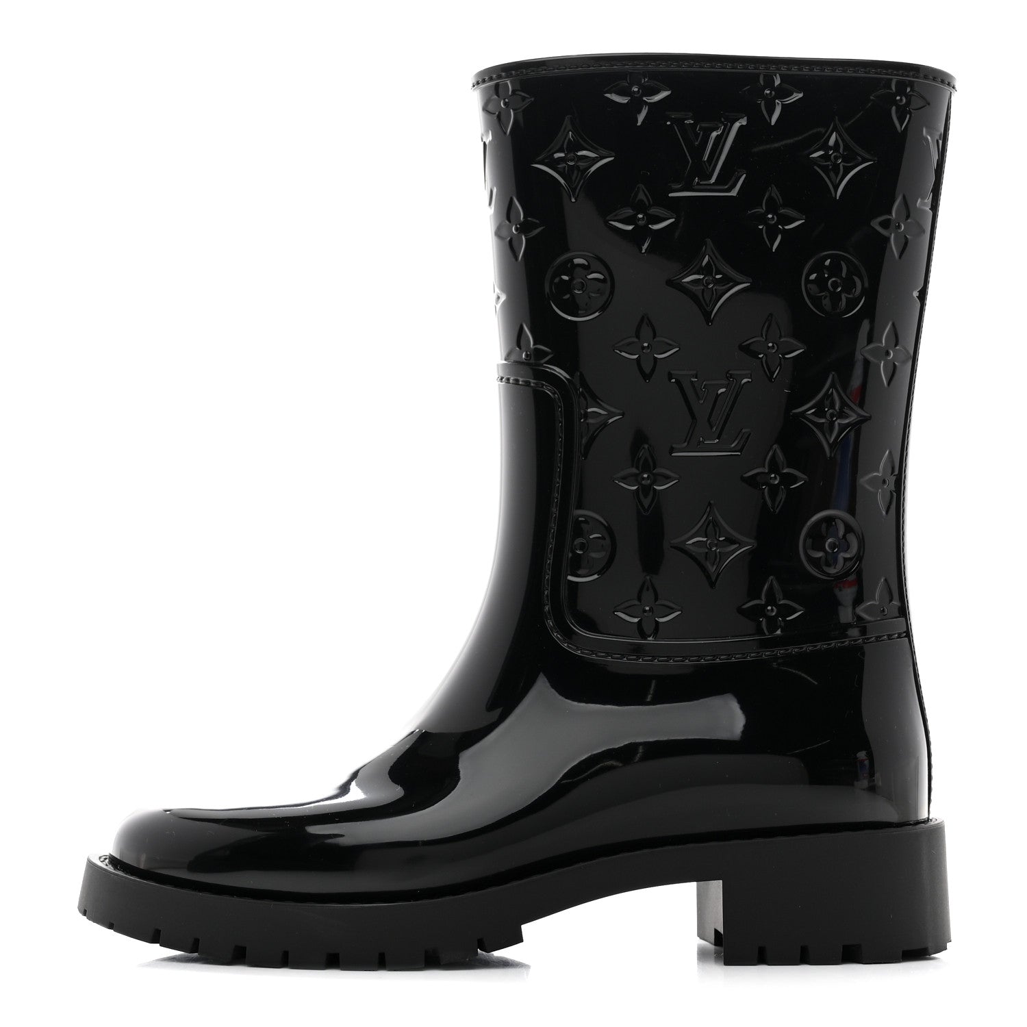 Rubber Embossed Monogram Drops Flat Half Boots 37 Black