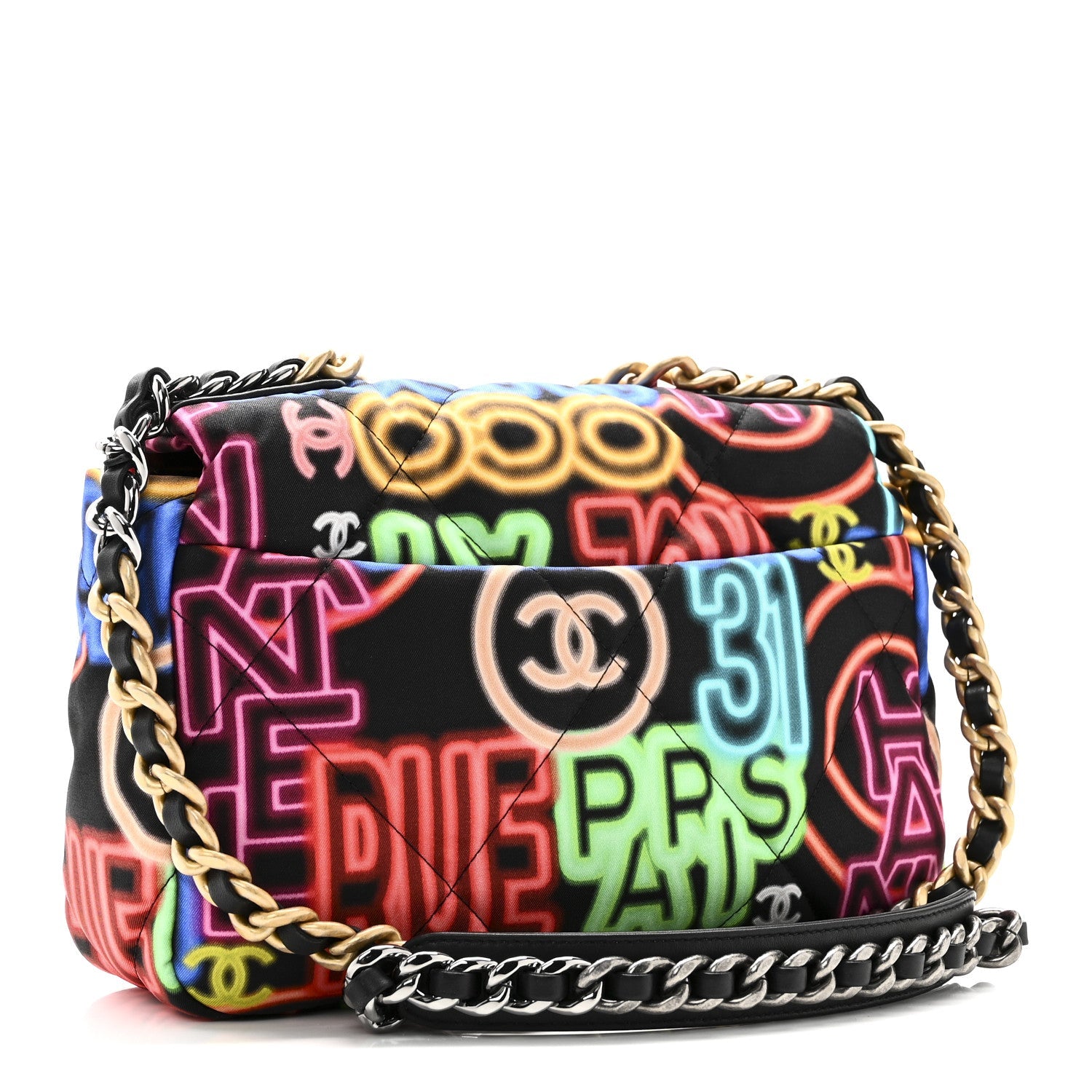 Fabric Printed Medium Chanel 19 Flap Black Multicolor