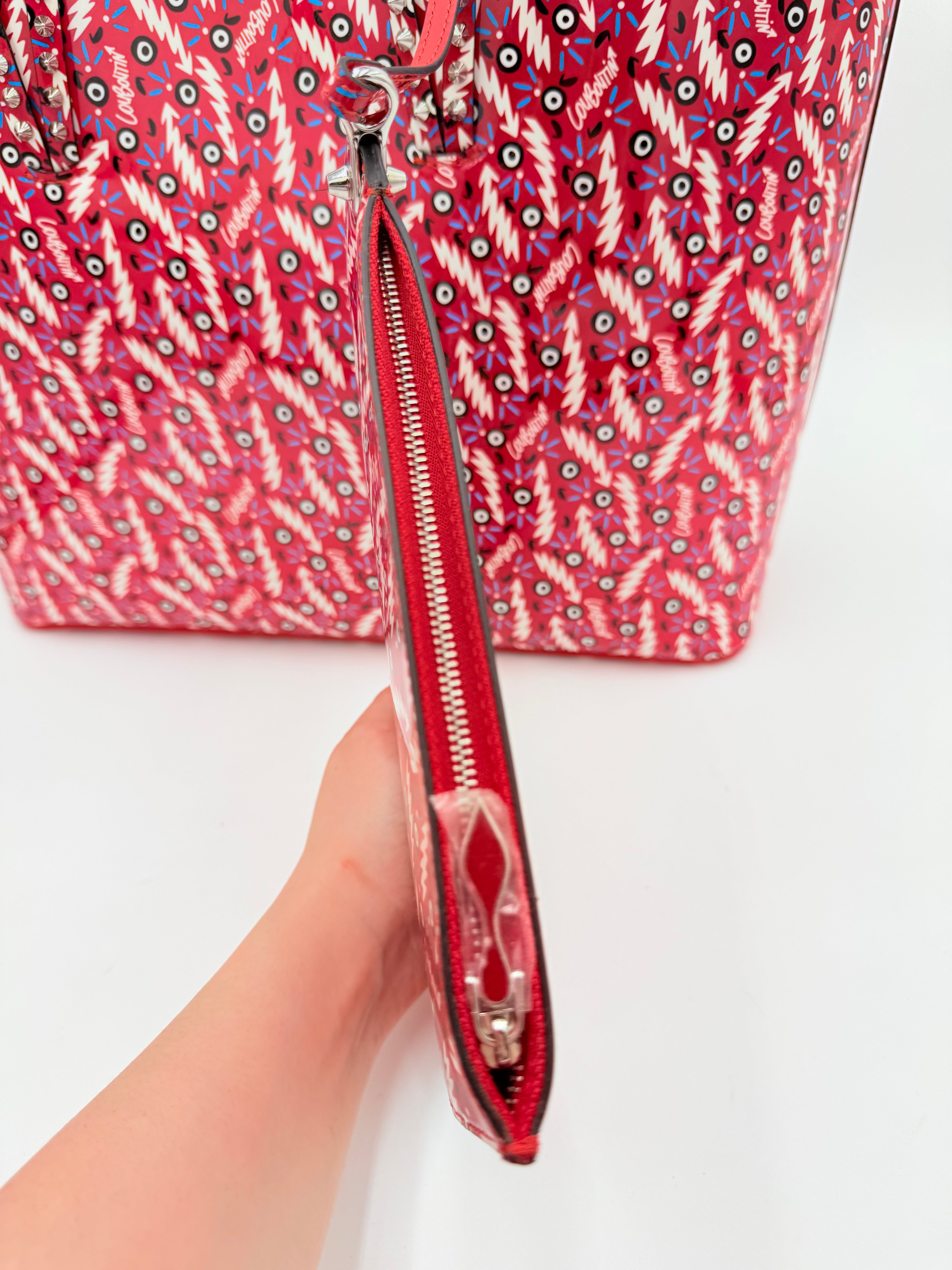 Handbag Luxury Designer By Christian Louboutin In Red & White, Size:Large