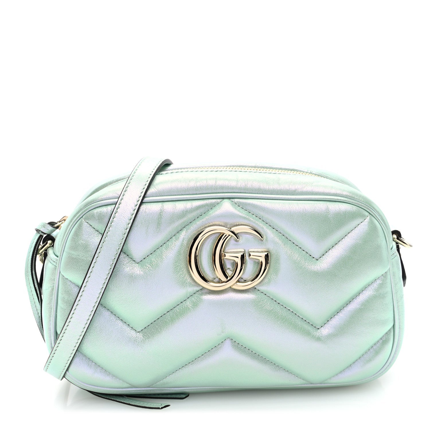 Iridescent Nappa Chevron Matelasse Small GG Marmont Chain Shoulder Bag Iridescent Salvy Green
