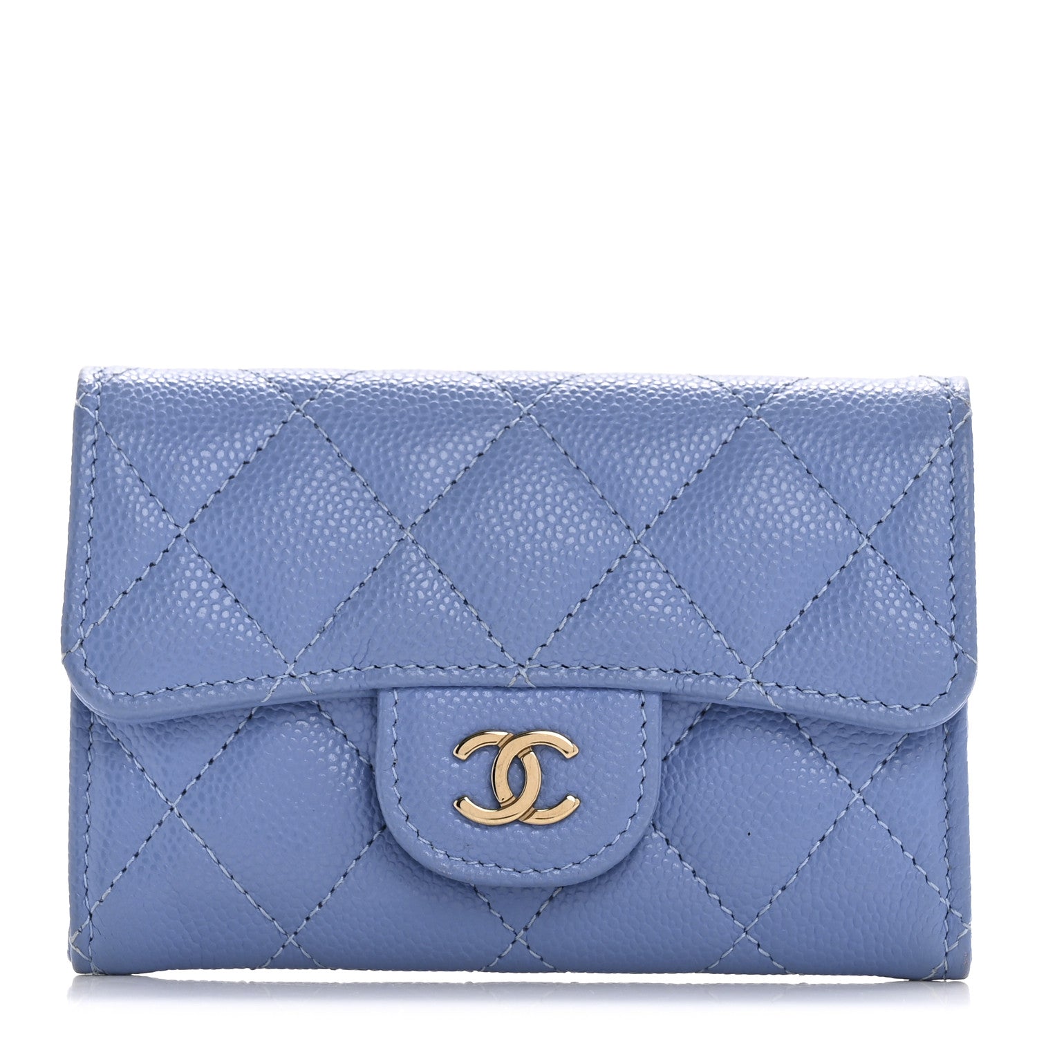 Caviar Quilted Flap Card Holder Wallet Blue