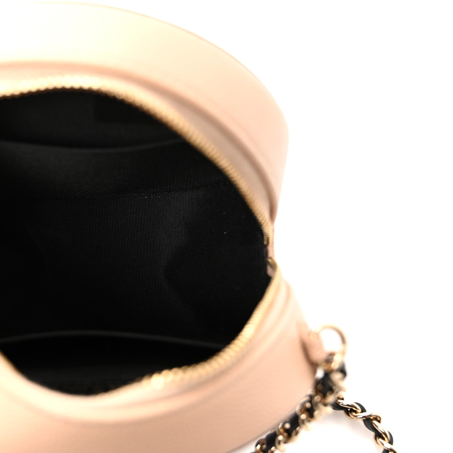 Caviar Quilted Round Filigree Crossbody Beige Black