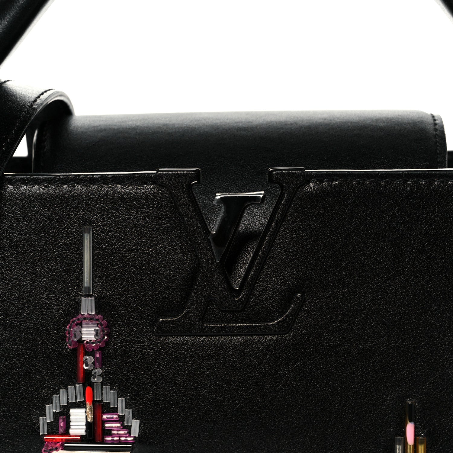 Calfskin Karung Beaded Shanghai Skyline Capucines BB Black