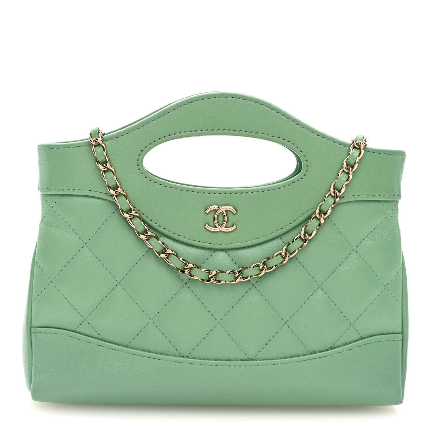 Shiny Lambskin Quilted Nano 31 Shopping Bag Green