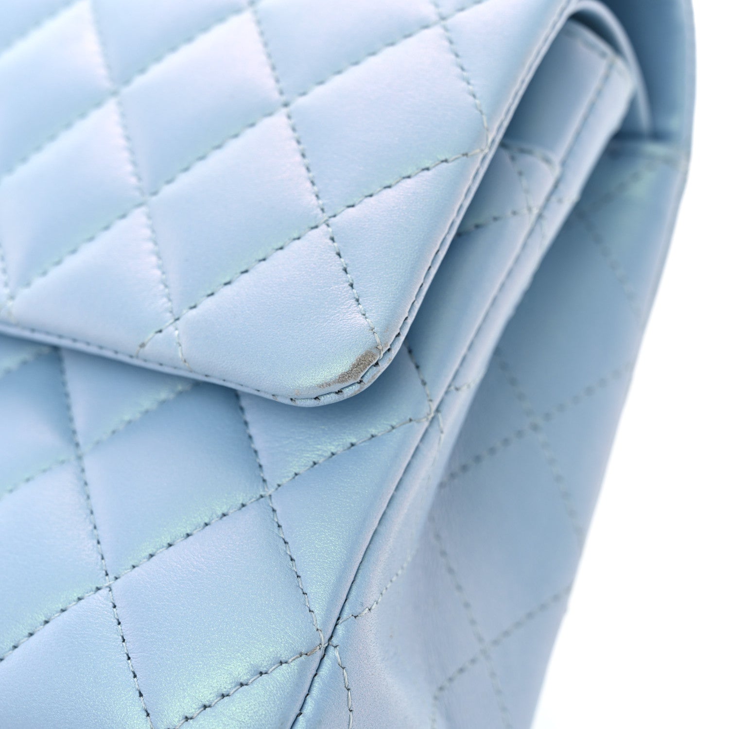 Iridescent Lambskin Quilted Medium Double Flap Light Blue