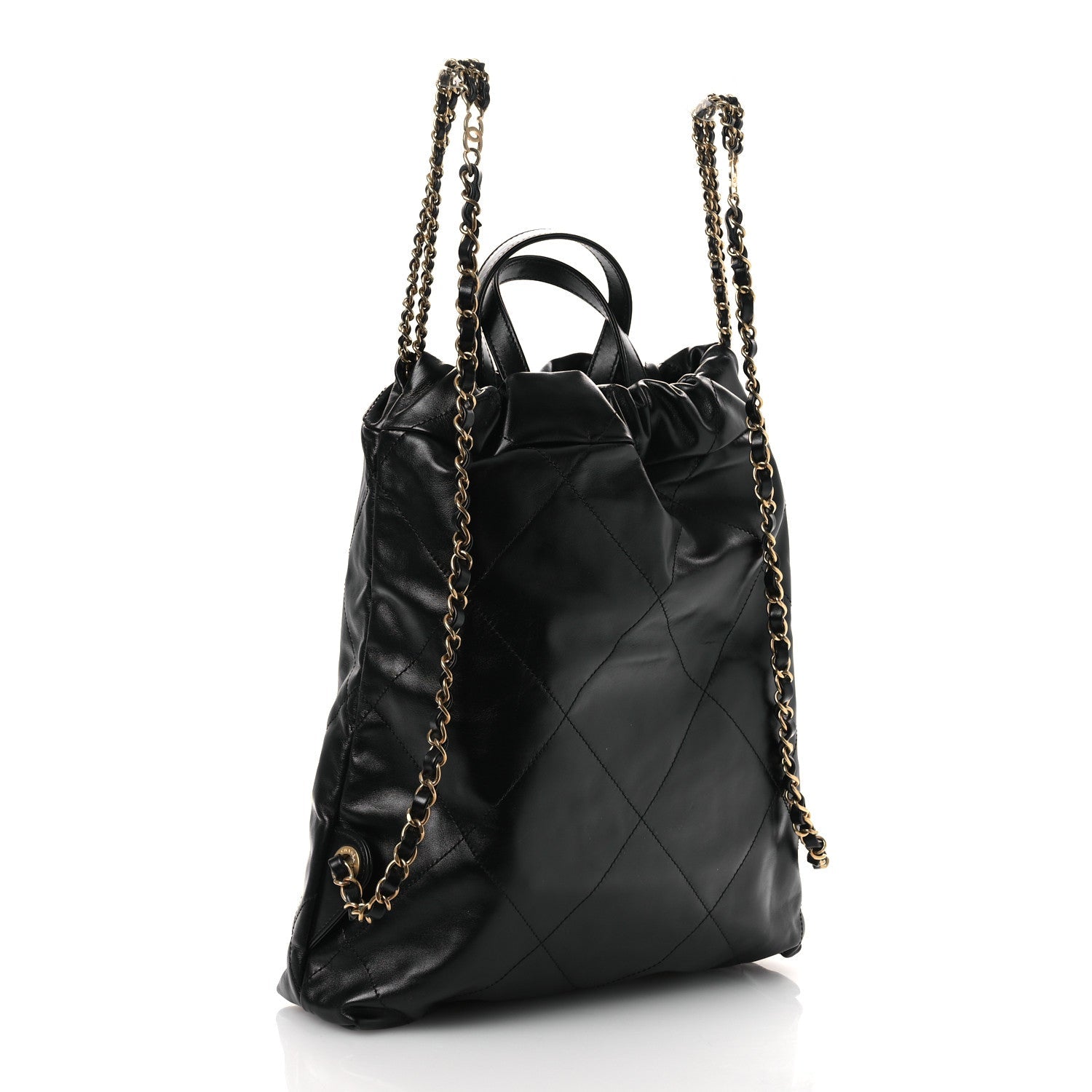Shiny Calfskin Quilted Chanel 22 Backpack Black