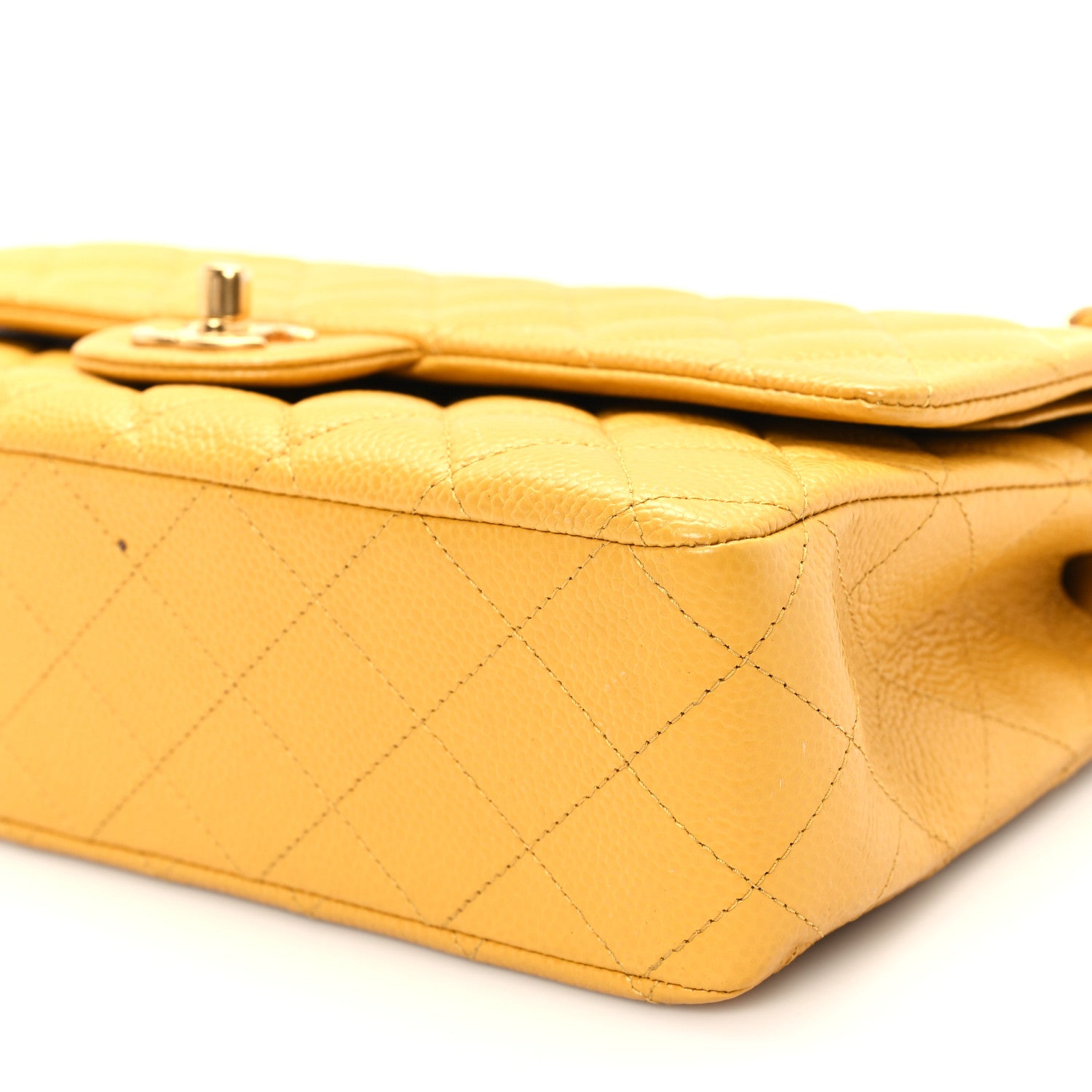 Caviar Quilted Medium Double Flap Yellow
