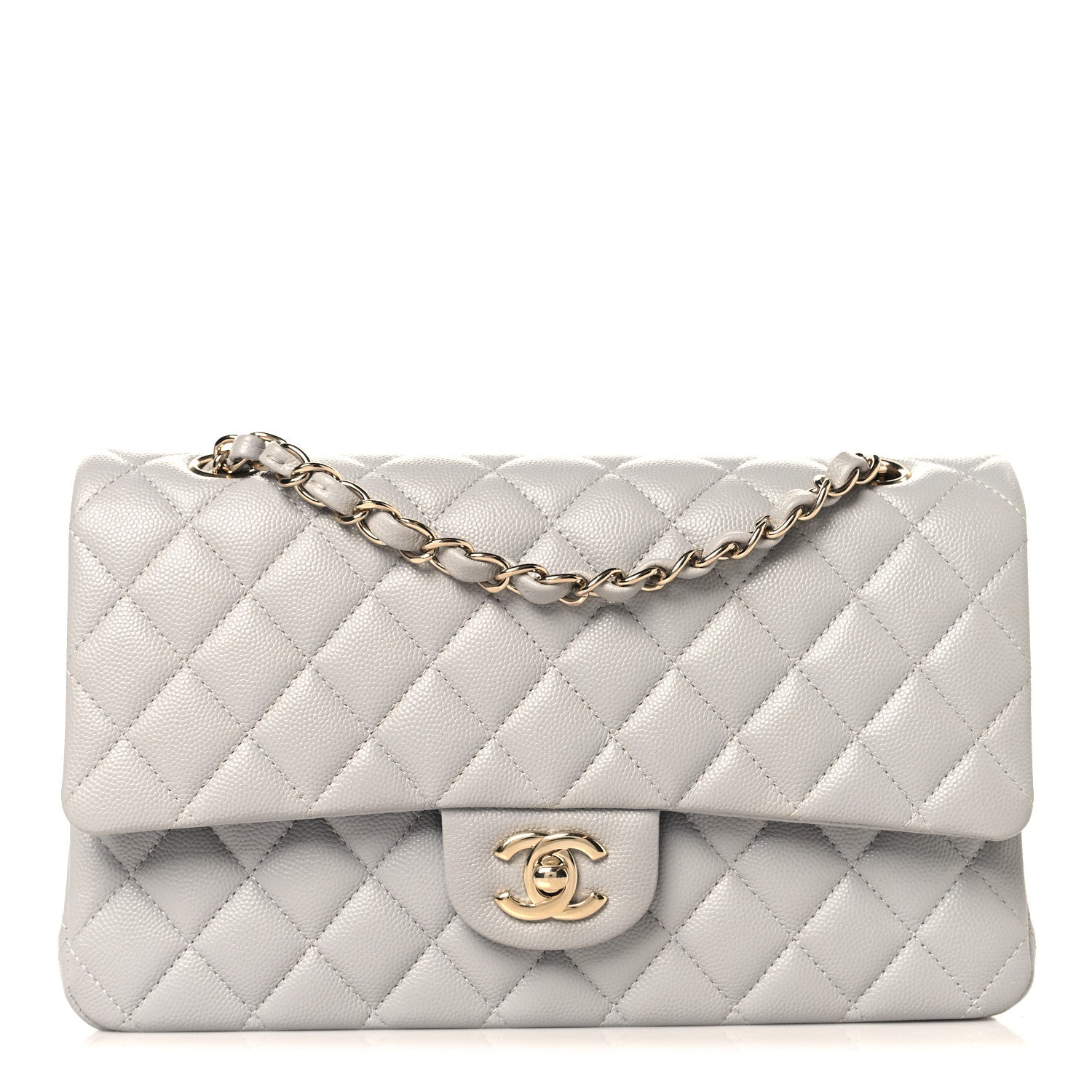 Caviar Quilted Medium Double Flap Grey