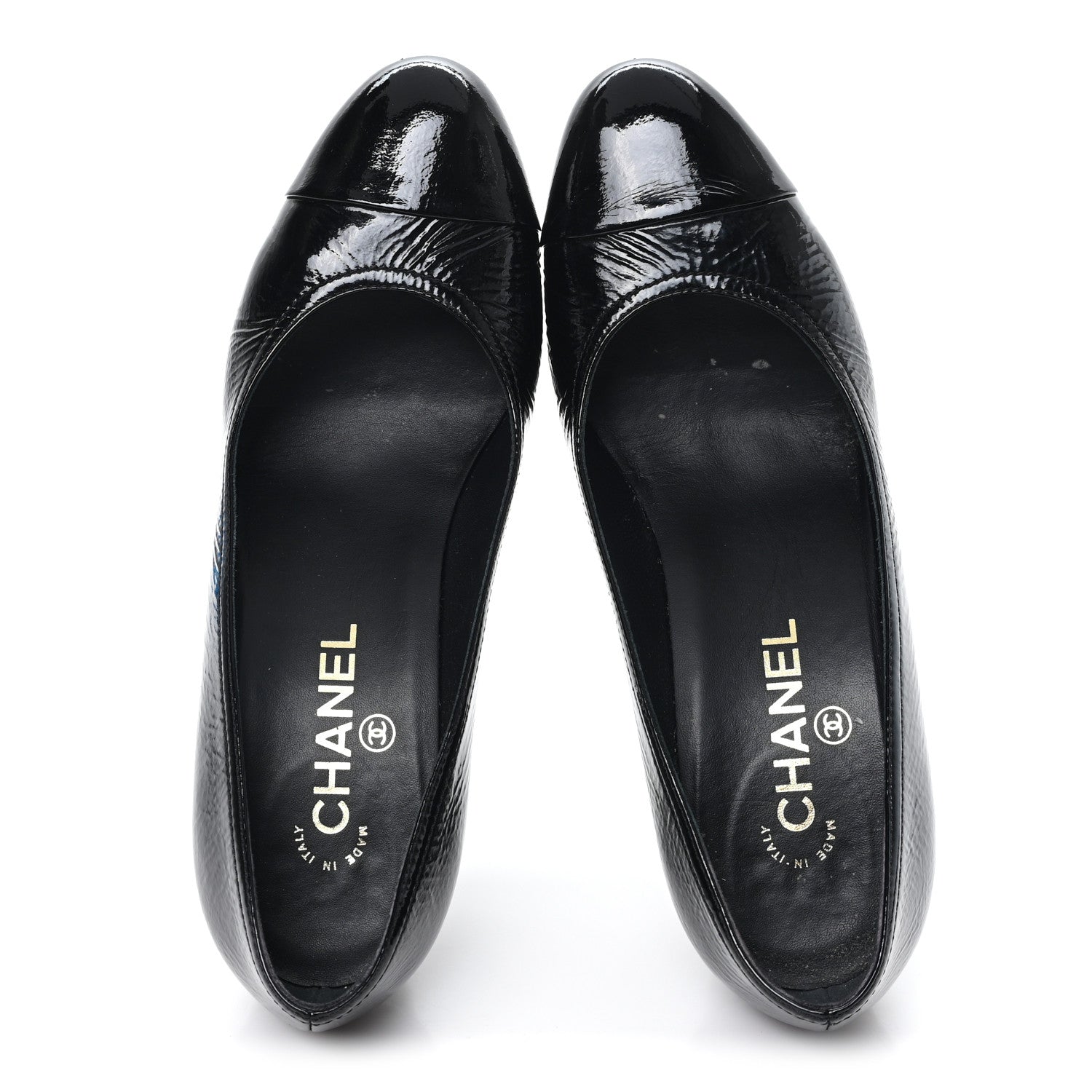 Crumpled Goatskin Patent Calfskin Crystal Cap Toe Logo Pumps 39 Black