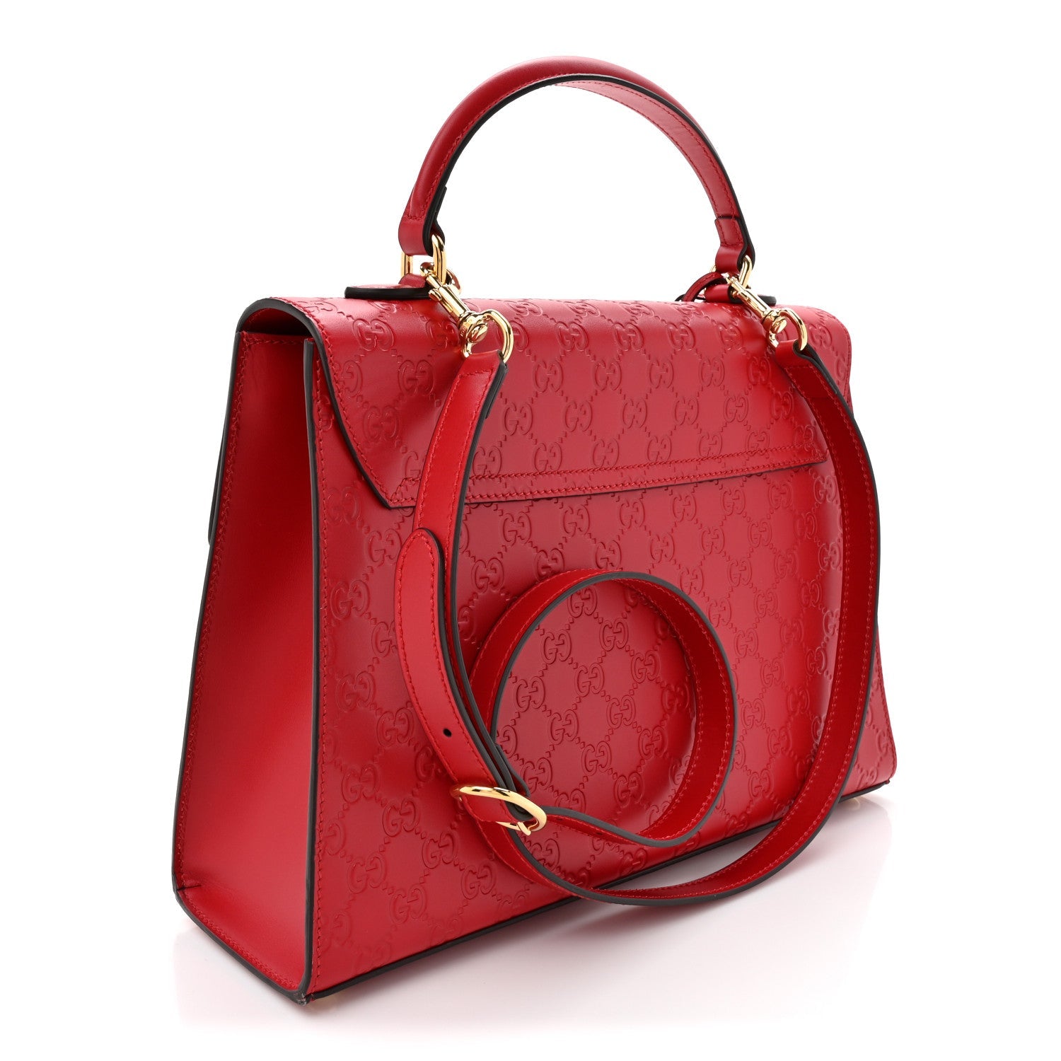 Guccissima Signature Medium Padlock Top Handle Bag Hibiscus Red