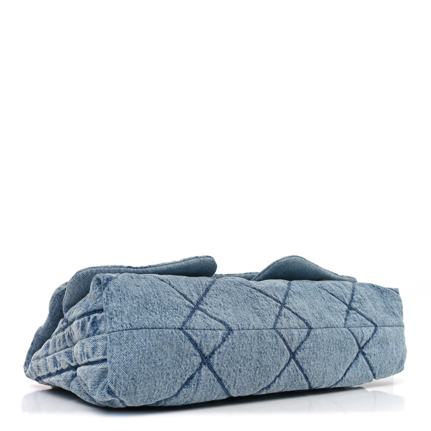 Washed Denim Quilted Maxi Flap Bag Blue