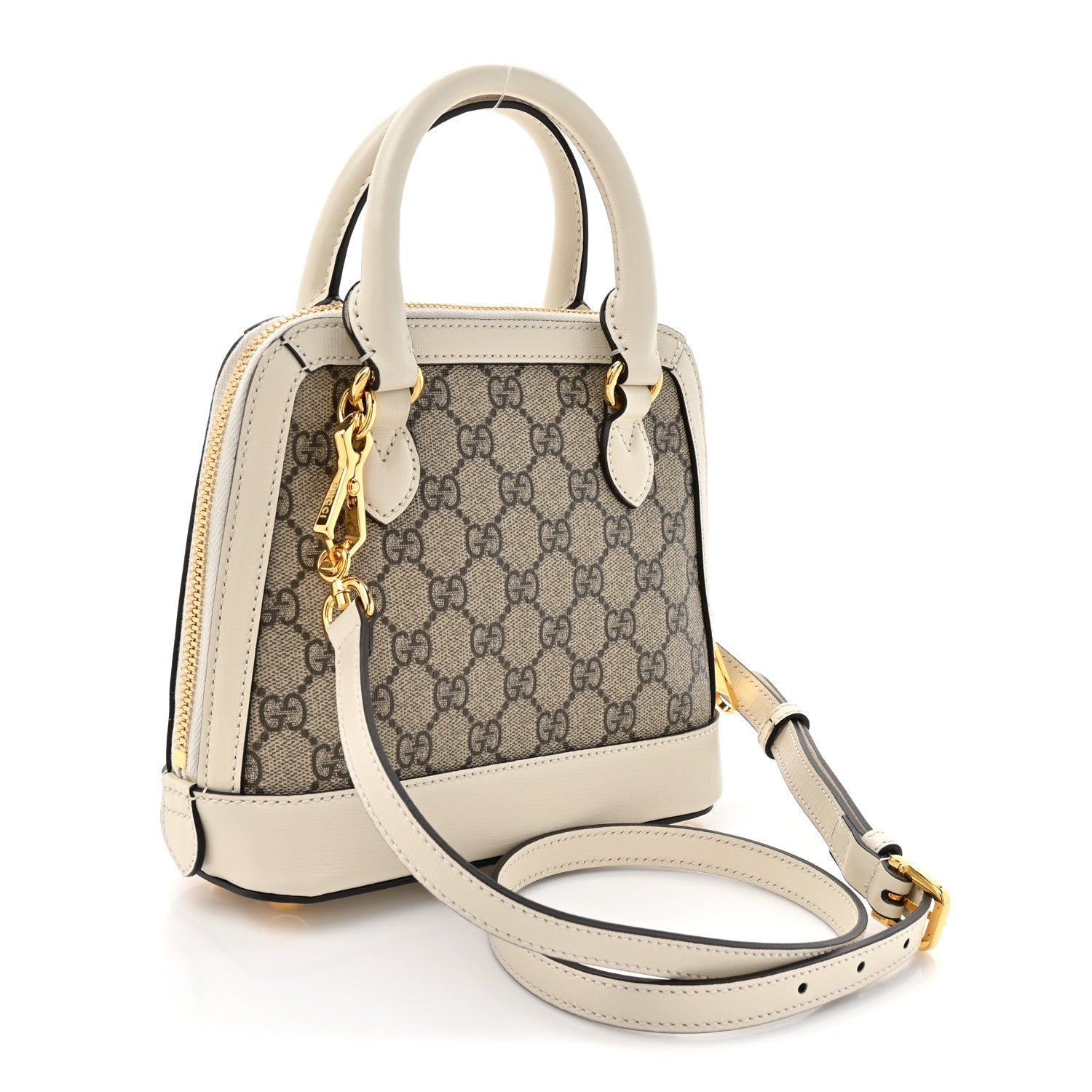 GG Supreme Monogram Azalea Calfskin Mini Horsebit 1955 Top Handle Bag Beige Ebony Mystic White