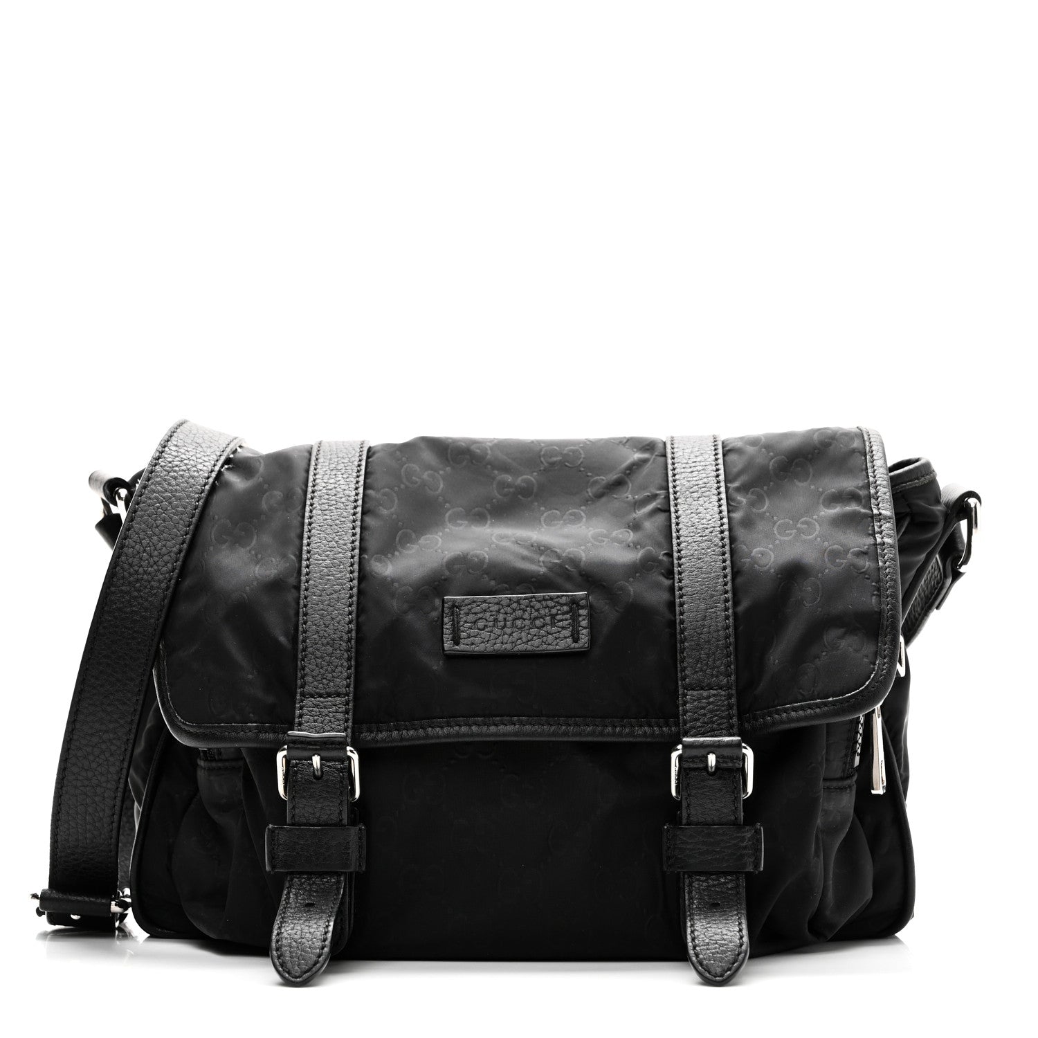 Nylon Monogram Double Buckle Flap Messenger Bag Black