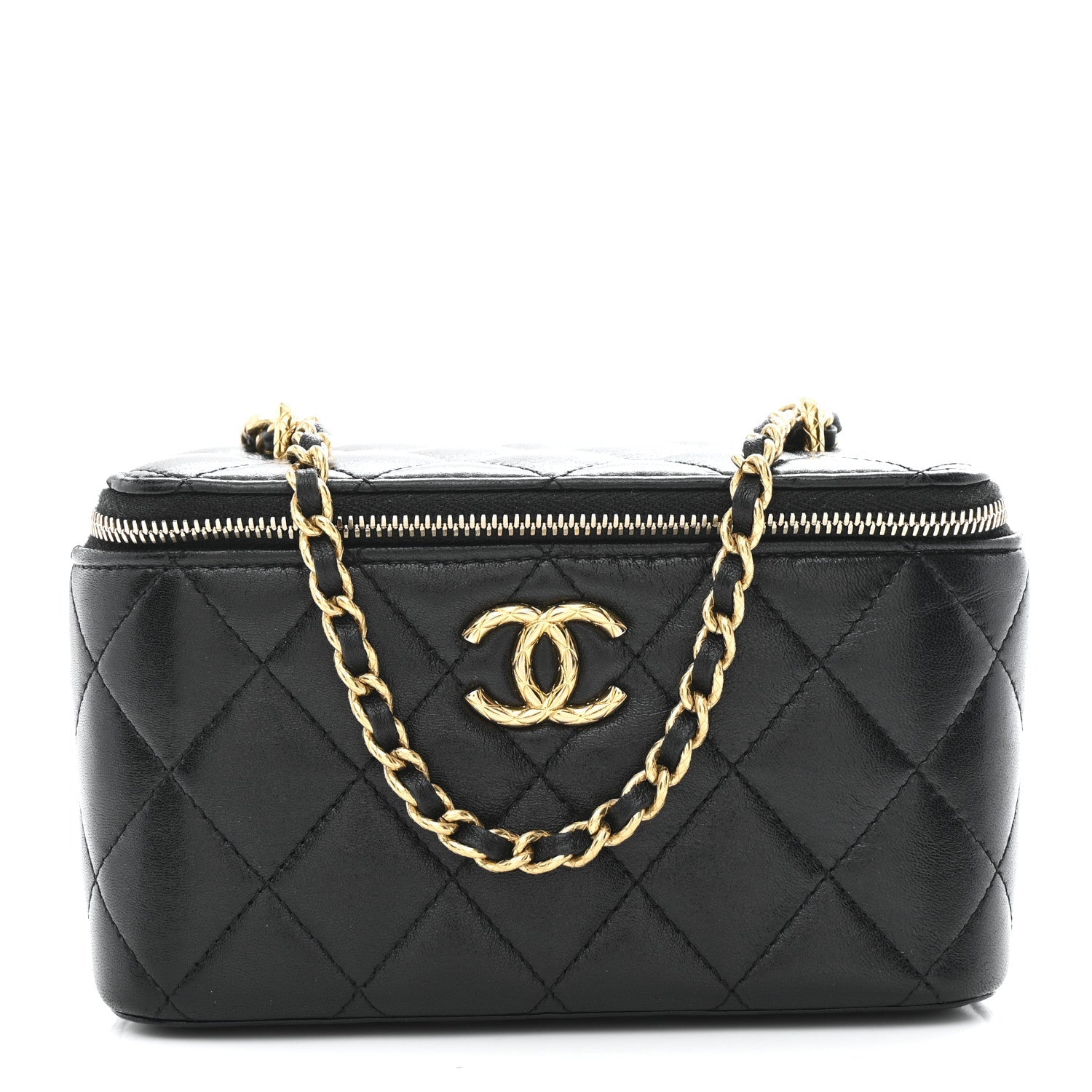 Lambskin Quilted Small CC Dynasty Vanity Case With Chain Black