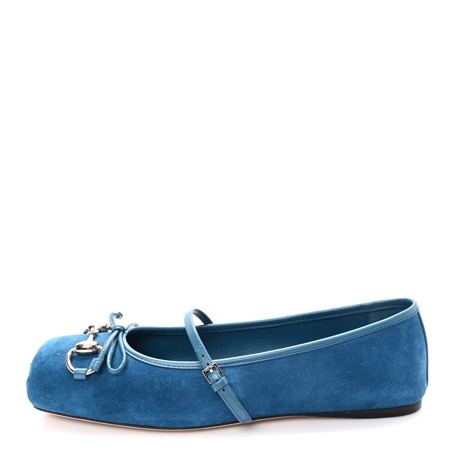 Kid Scamosciato Horsebit Ballet Flats 37.5 Deep Acqua