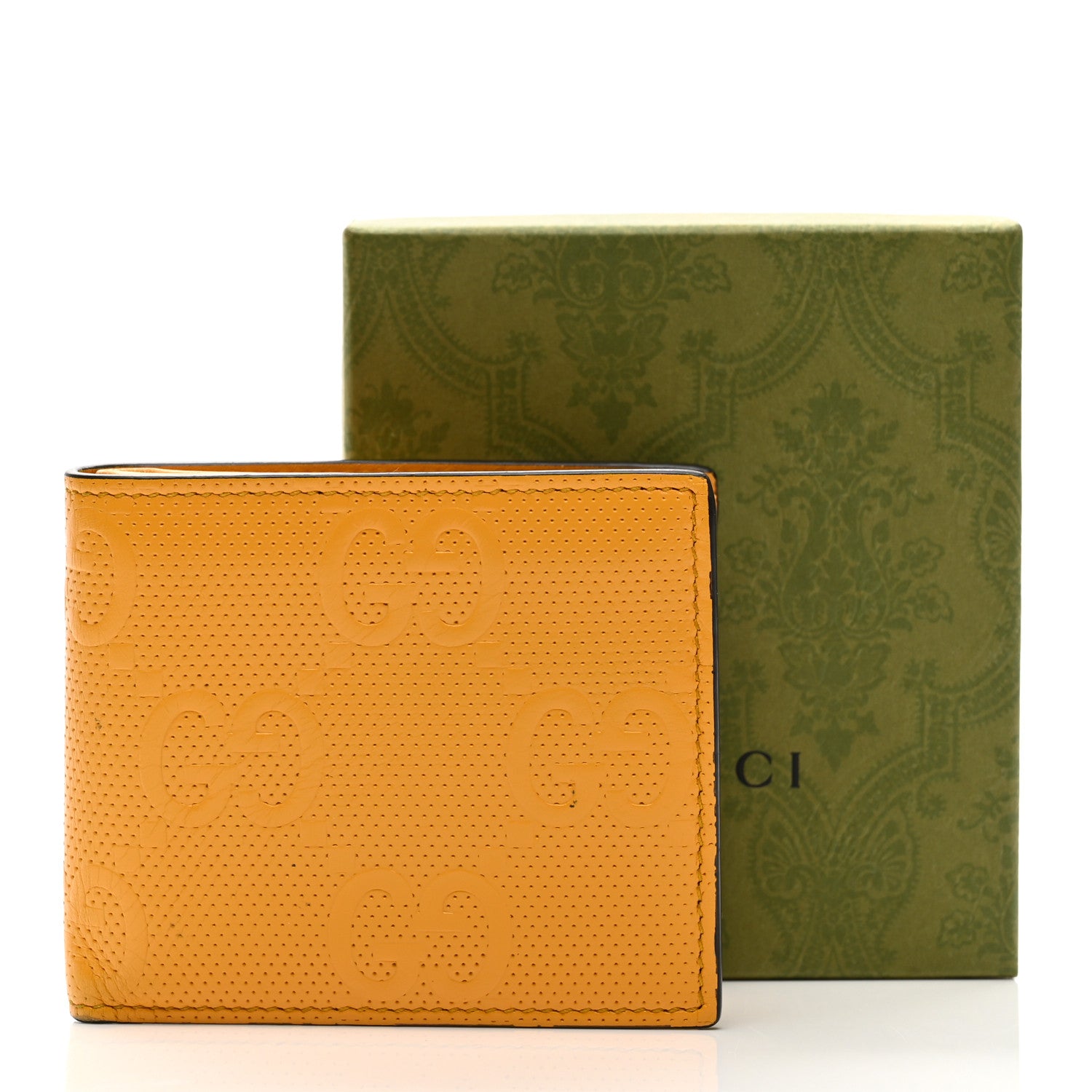 Calfskin GG Tennis Embossed Bi-Fold Wallet Yellow Tangerine