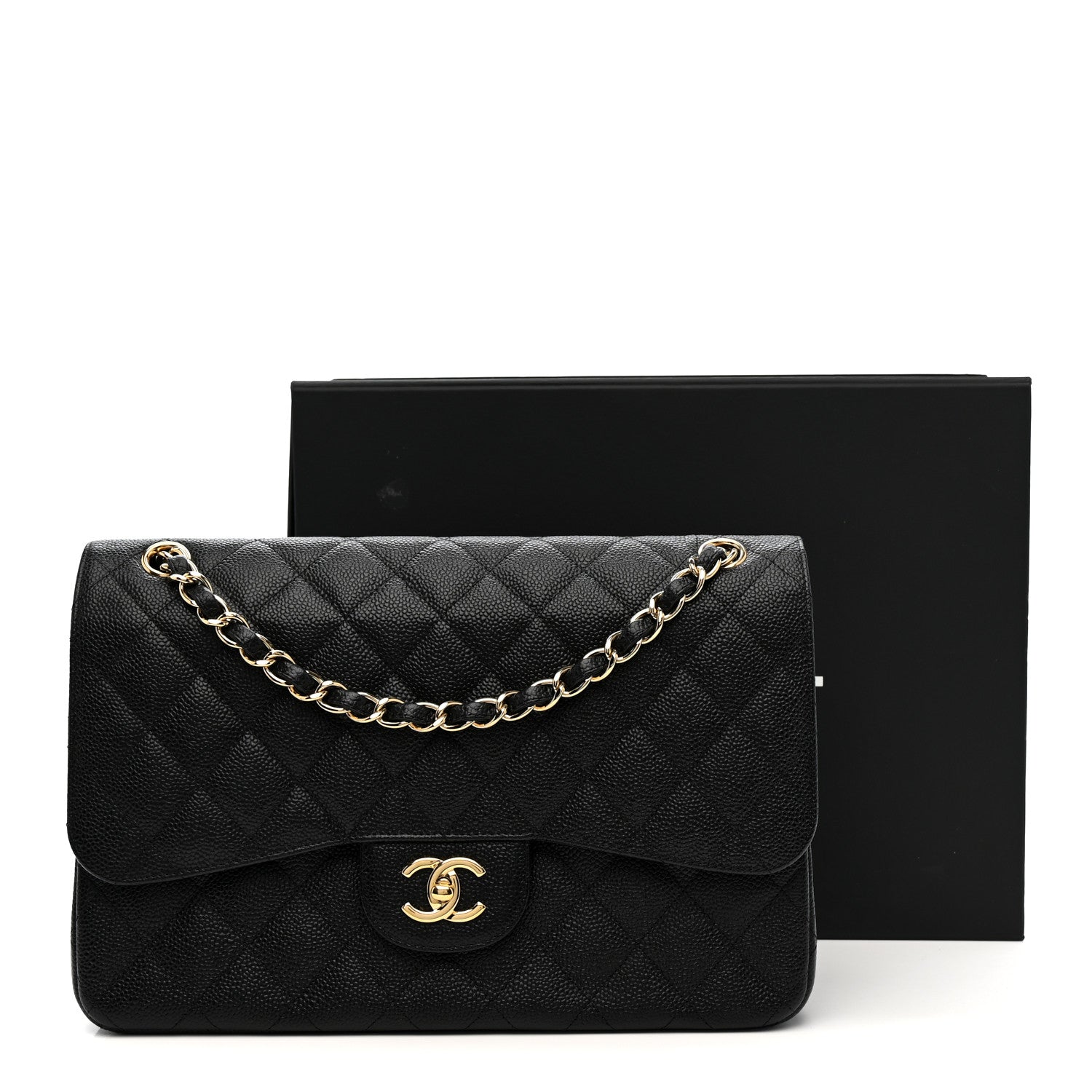 Caviar Quilted Jumbo Double Flap Black