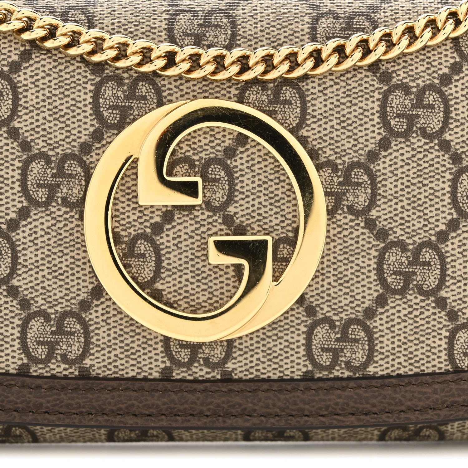 GG Supreme Monogram Textured Dollar Calfskin Blondie Continental Chain Wallet Beige Ebony New Acero