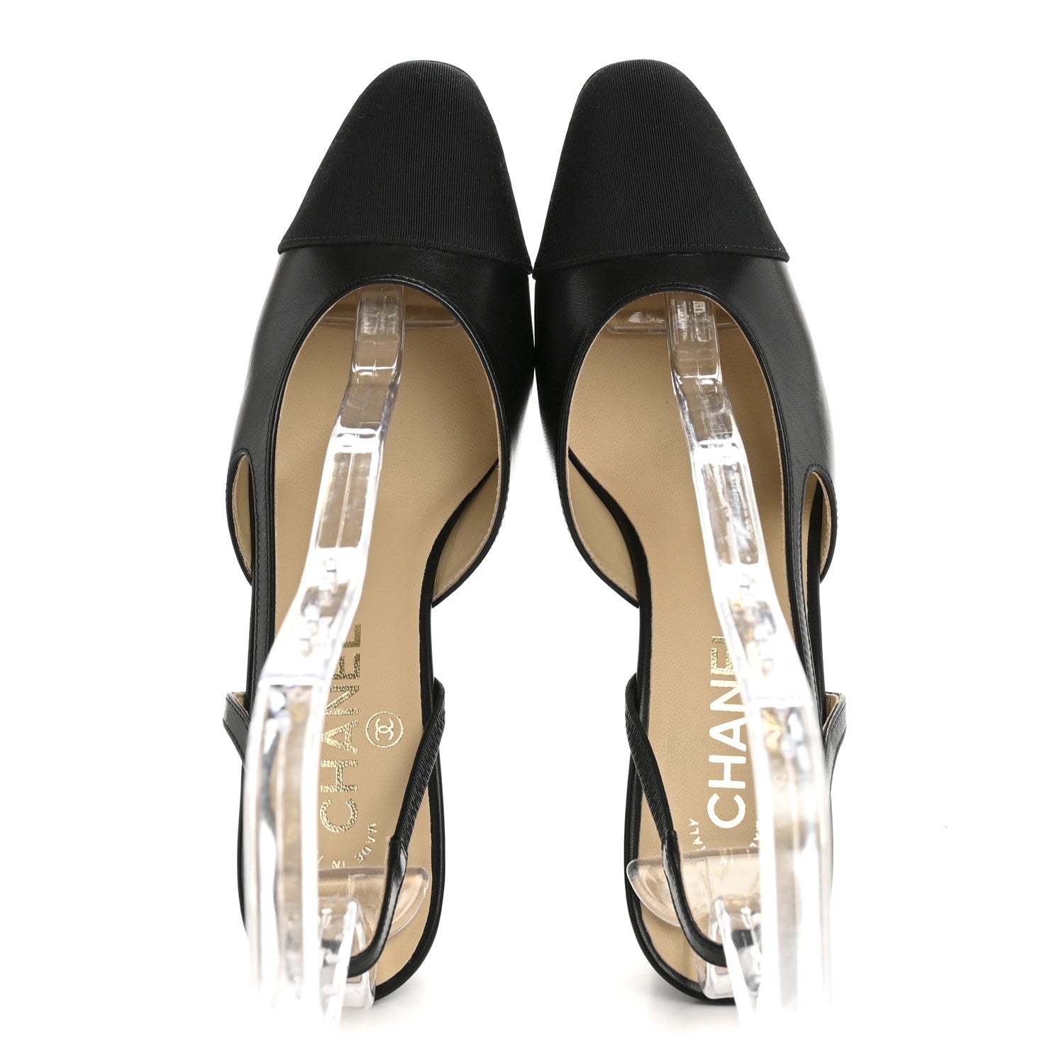 Goatskin Grosgrain Cap Toe CC Slingback Pumps 38 Black