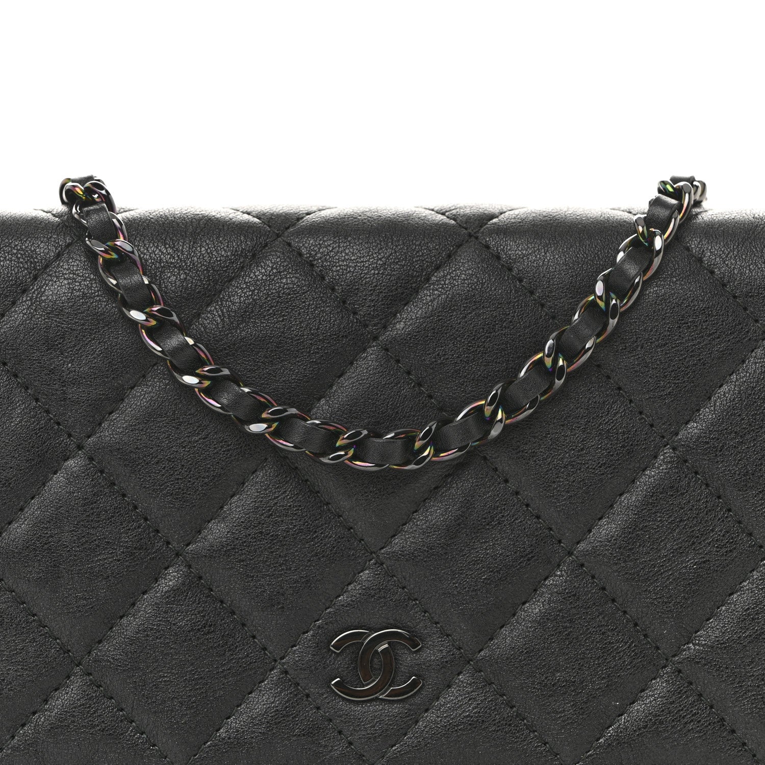 Crumpled Calfskin Quilted Wallet On Chain WOC So Black