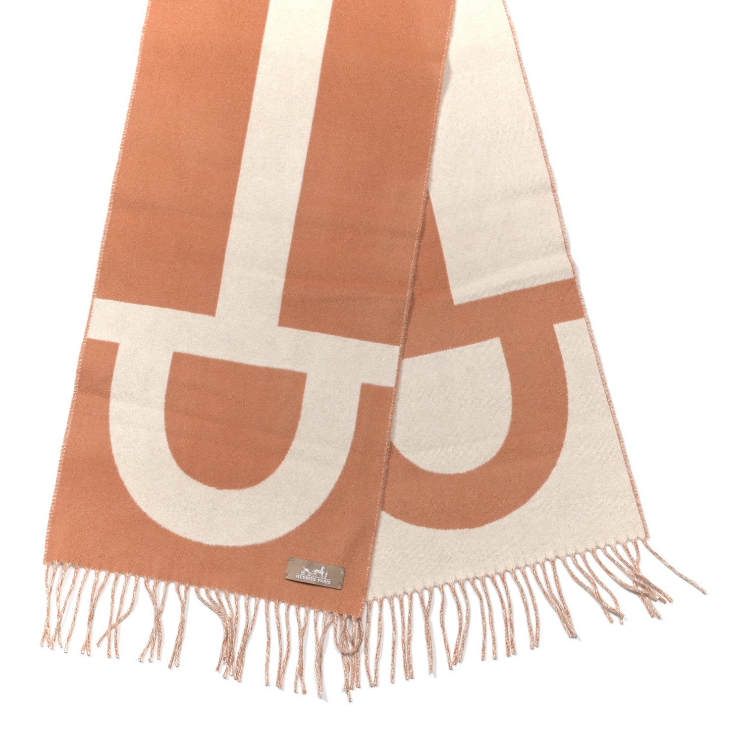 Cashmere Casaque Grand Mors Muffler Orange Ivory