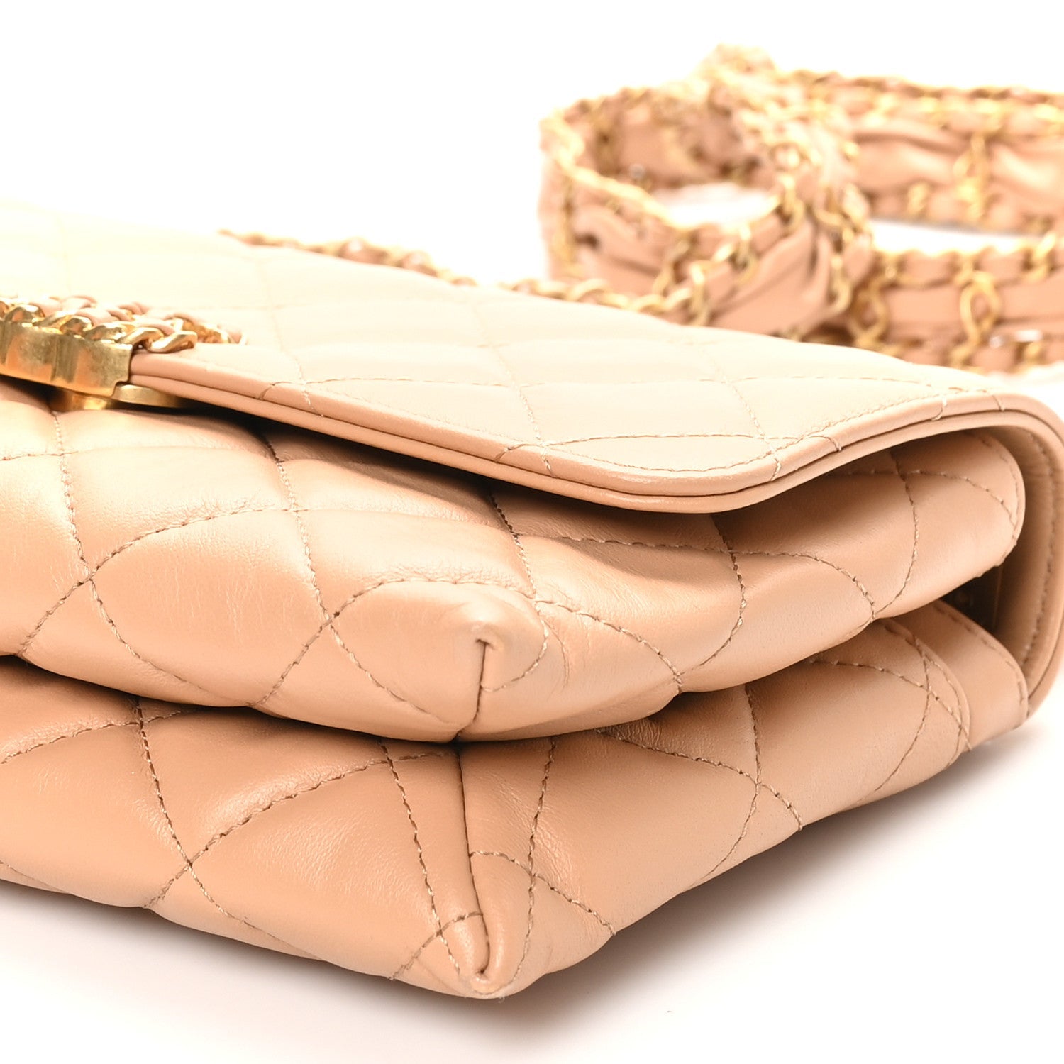 Crumpled Calfskin Quilted Coco First Flap Beige
