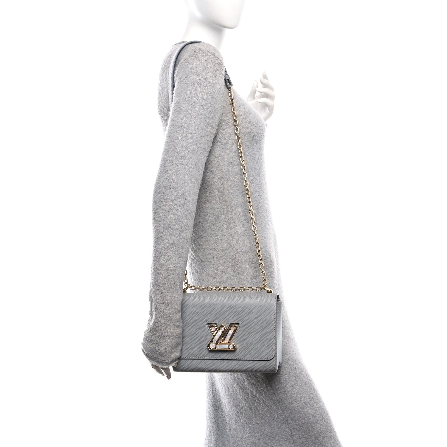 Epi Moonstone Twist Shoulder Bag MM Grey