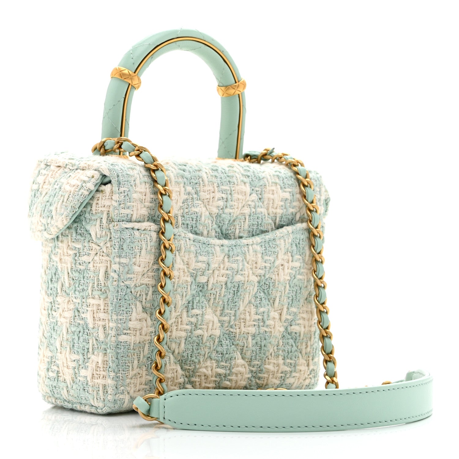 Tweed Handle Crush Small Vanity Case Light Green