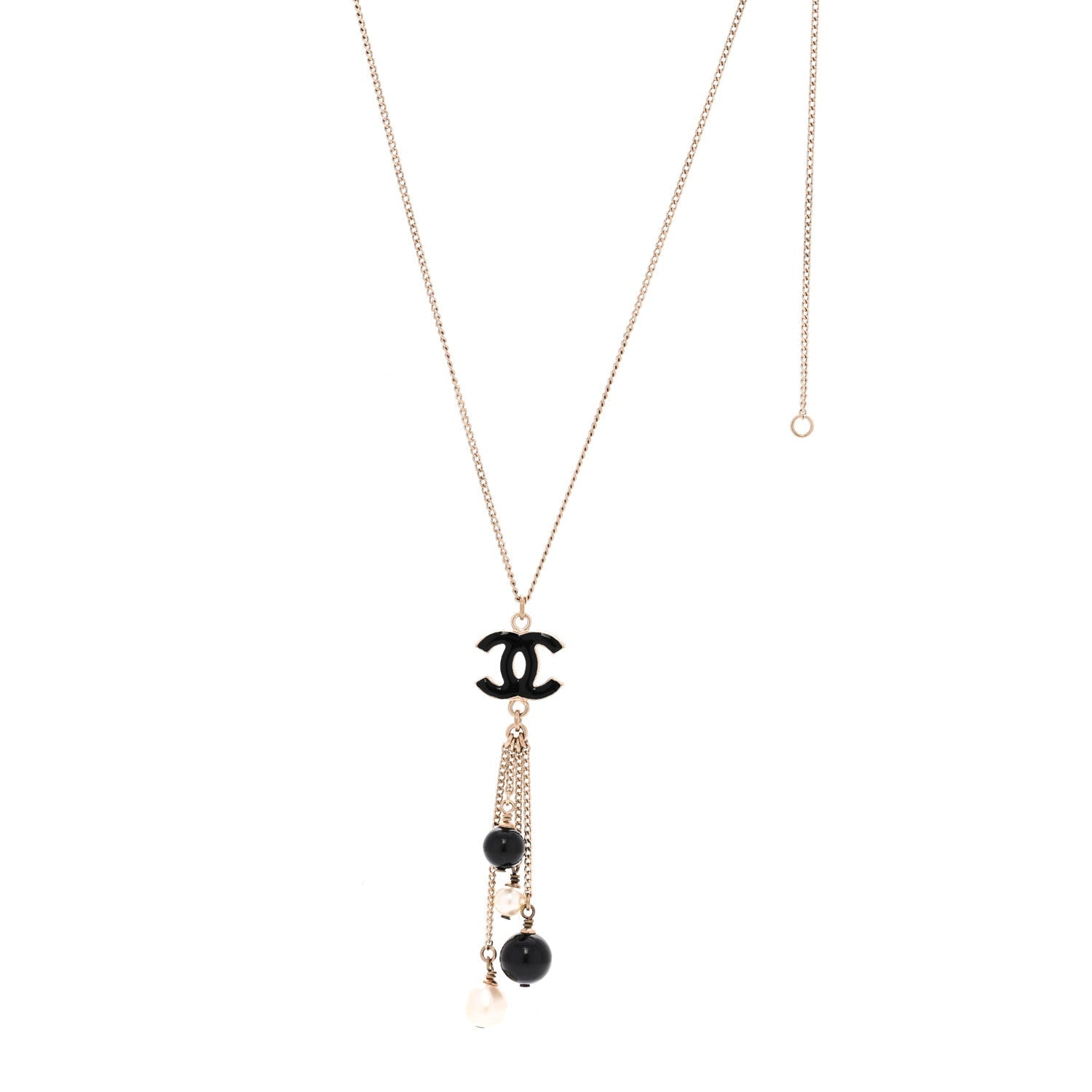 Enamel Bead Pearl CC Drop Necklace Black Gold
