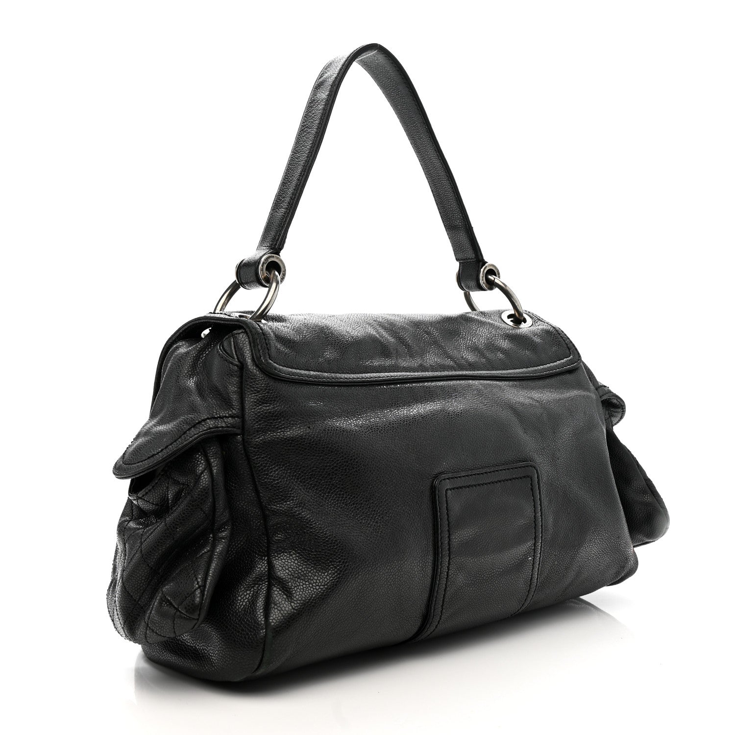 Glazed Caviar Large Coco Rider Flap Hobo Black
