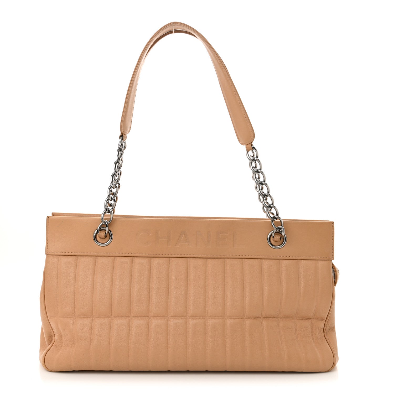 Calfskin Vertical Quilted Lax East West Shoulder Bag Beige
