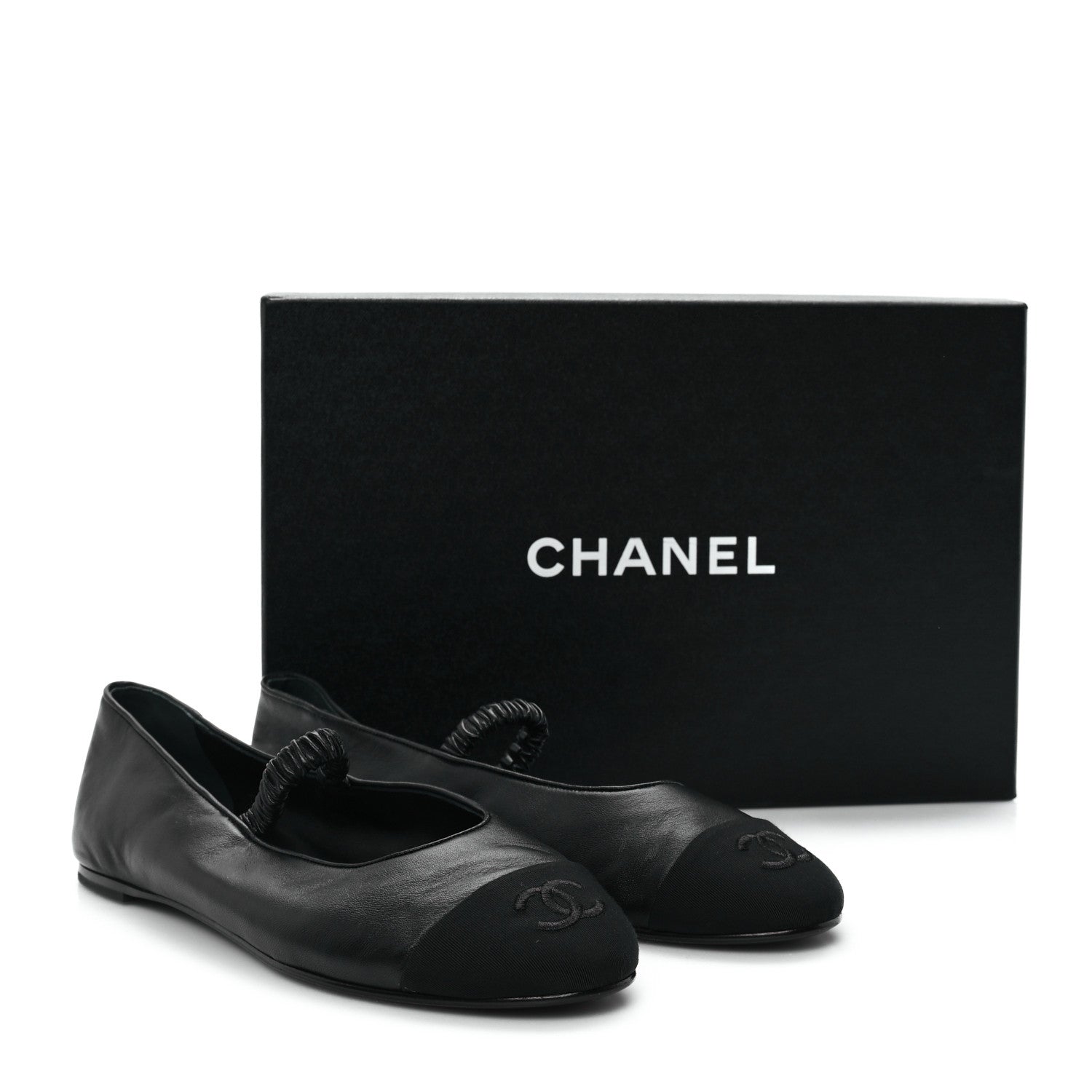 Lambskin Grosgrain Cap Toe CC Ballerina Flats With Leg Warmers 38.5 Black
