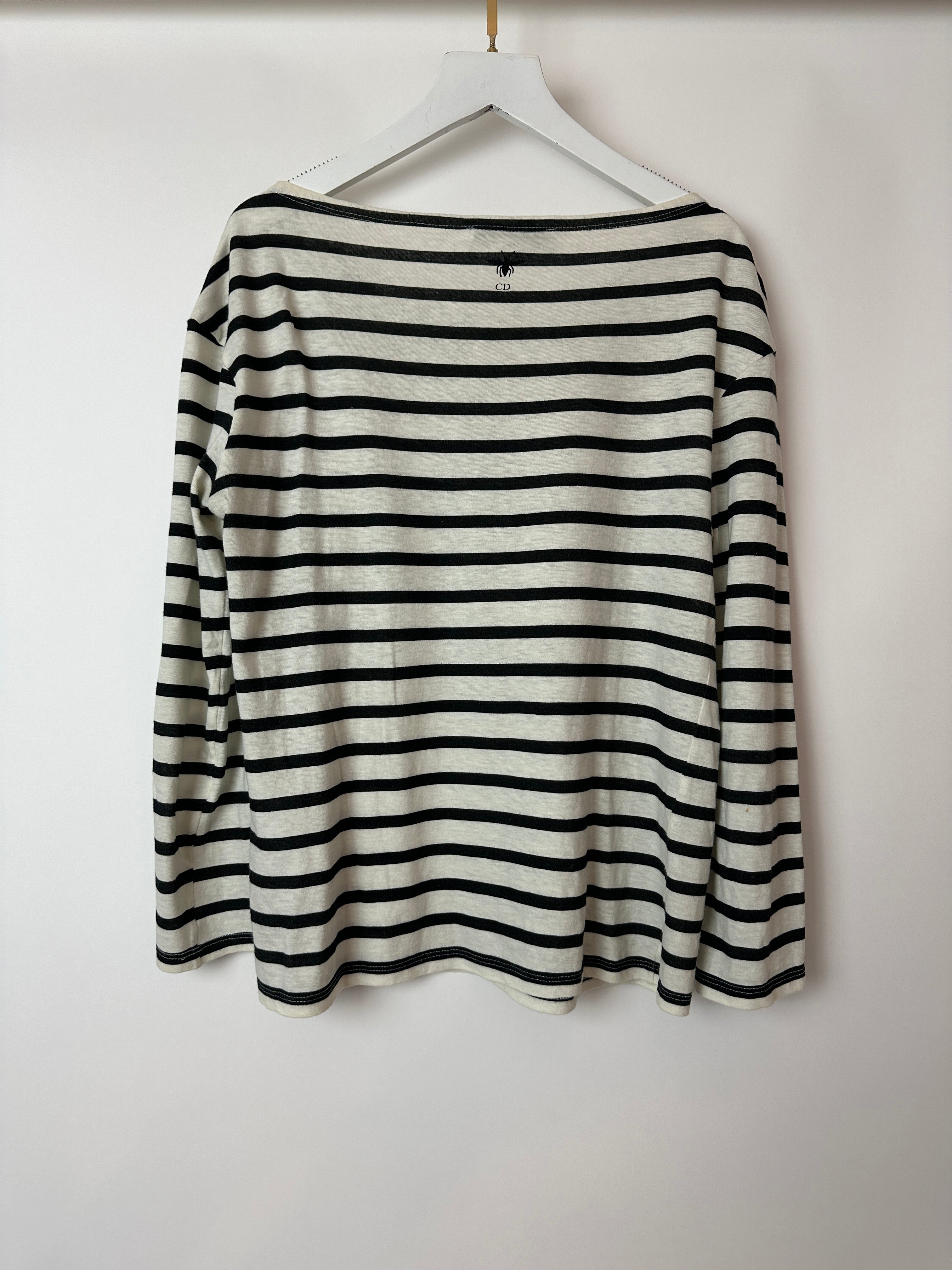Christian Dior Cream Striped Logo Long Sleeve Top Size M (UK 10)