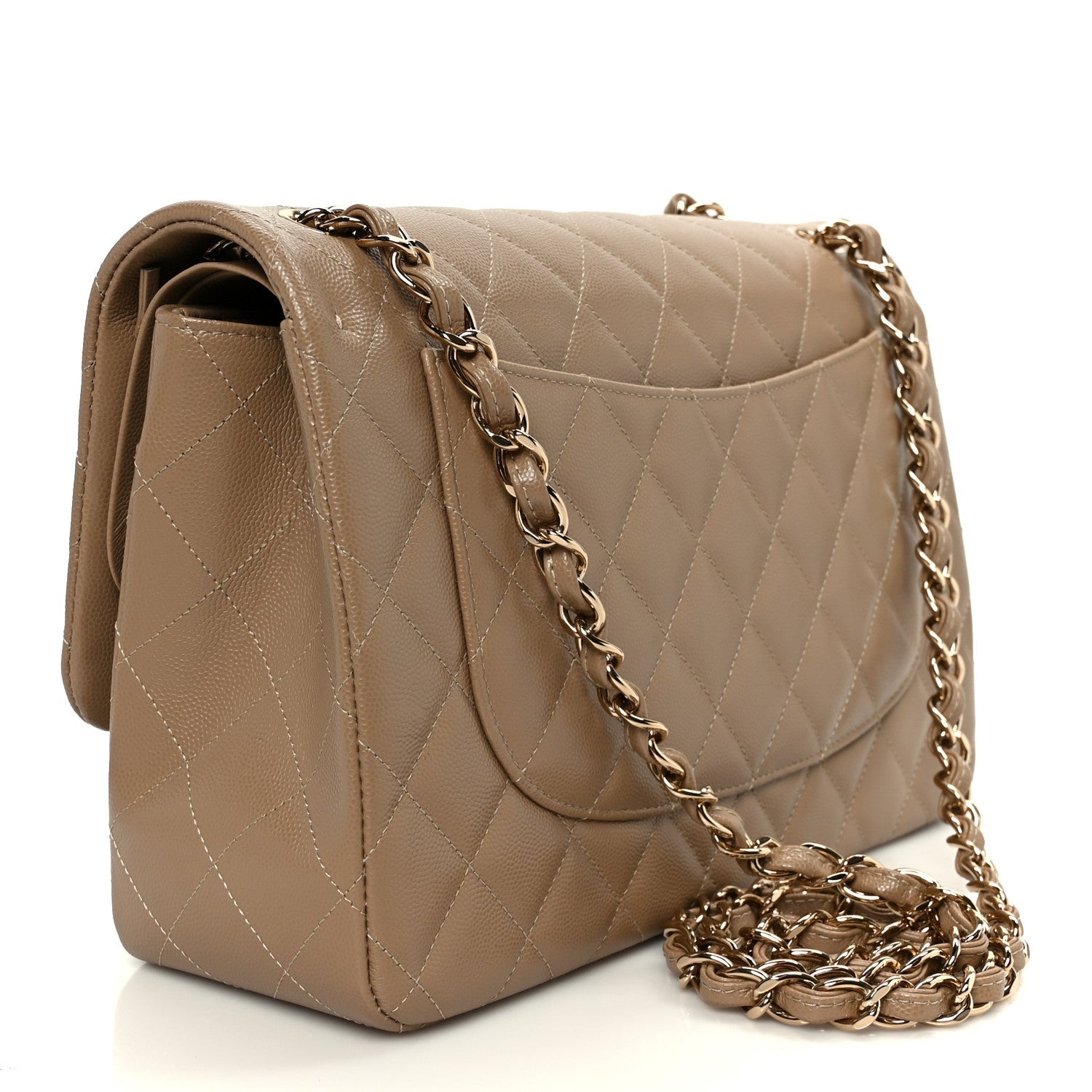 Caviar Quilted Jumbo Double Flap Dark Beige