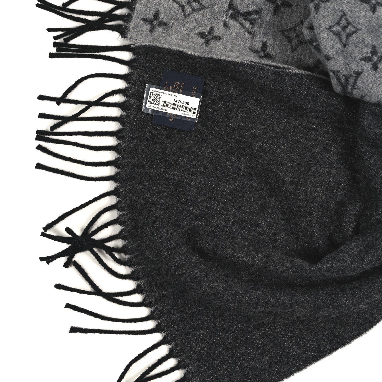Cashmere Wool Monogram Gradient Scarf Light Grey