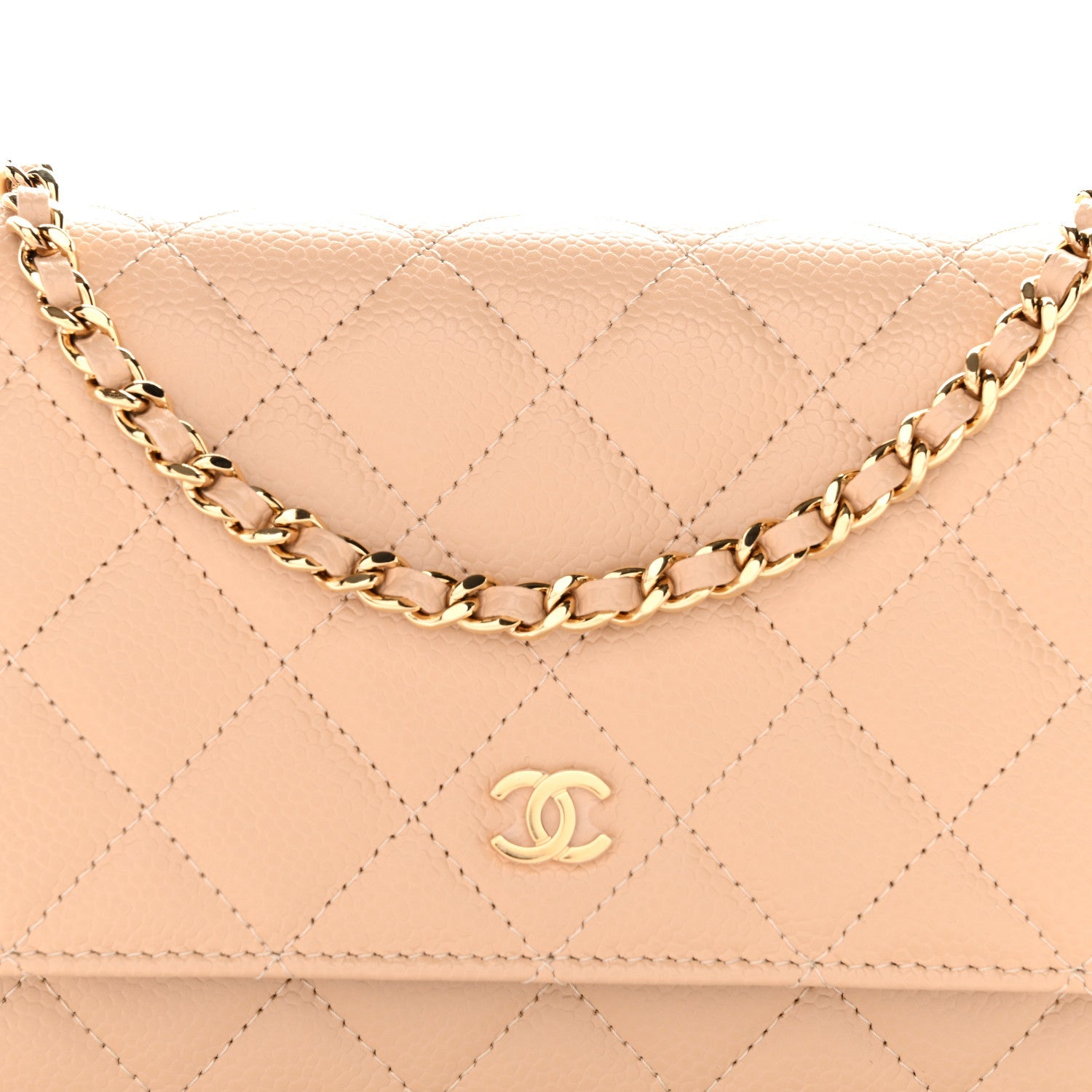 Caviar Quilted Wallet on Chain WOC Beige