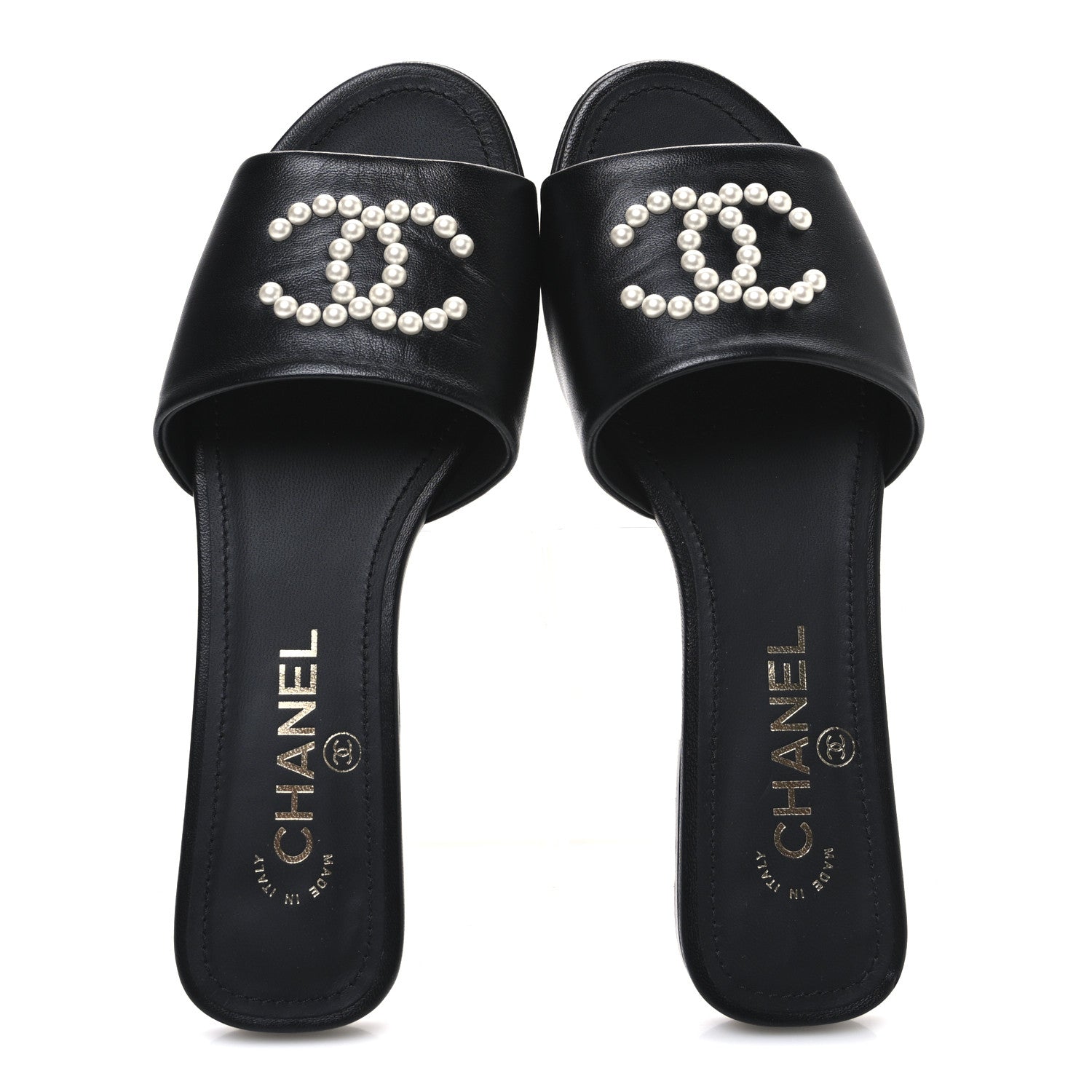 Lambskin Pearl CC Sandals 37.5 Black