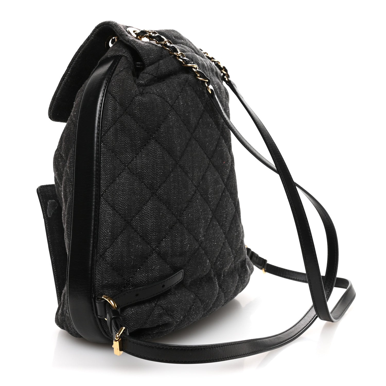 Denim Calfskin Quilted Backpack Dark Grey Black