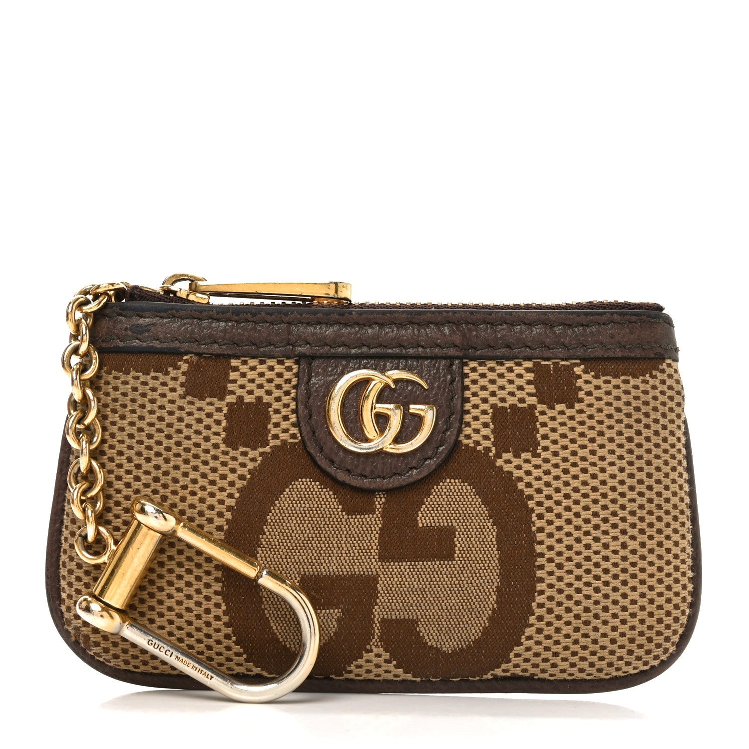 Monogram Jumbo GG Textured Dollar Calfskin Ophidia Key Case Camel Ebony New Acero